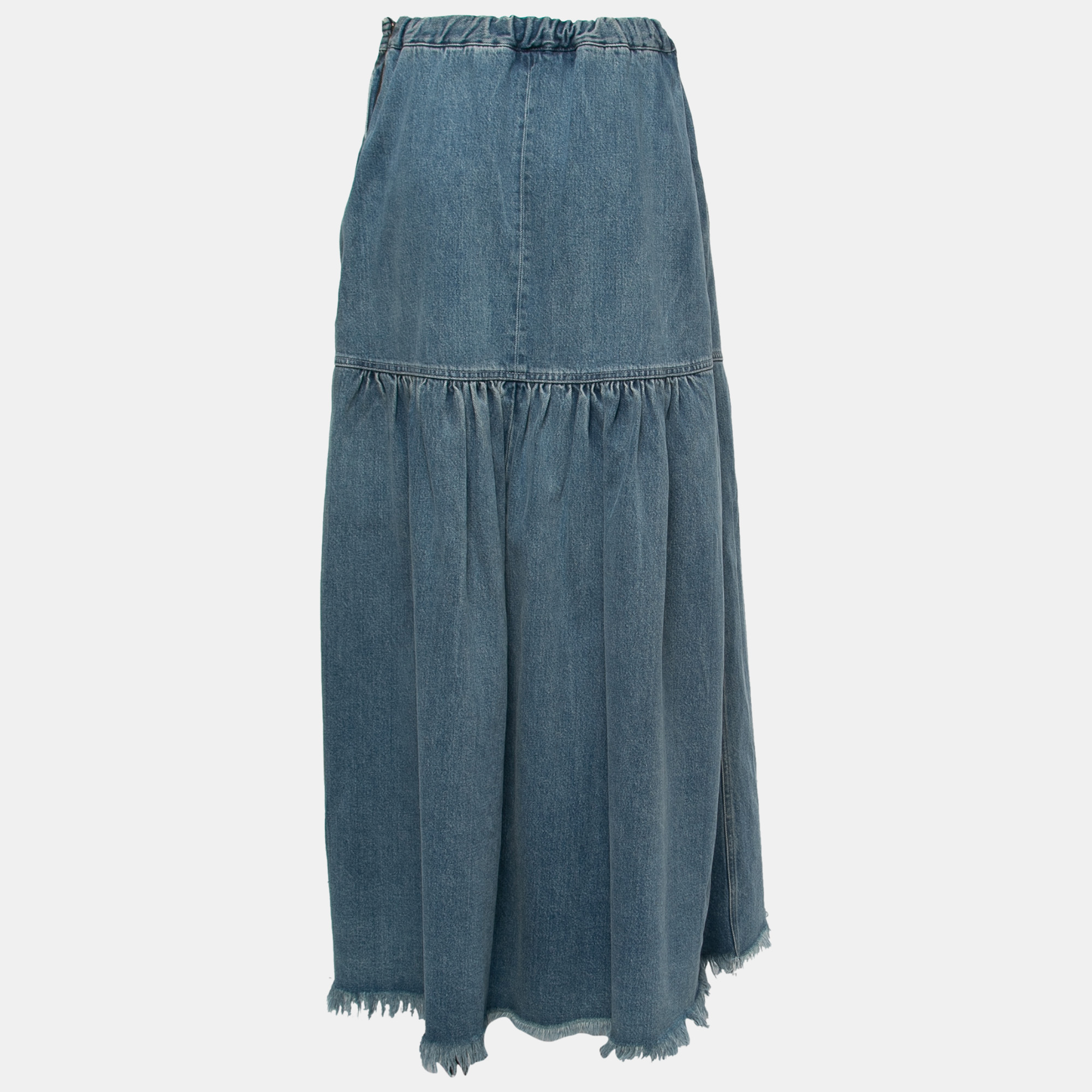 

Chloe Blue Denim Frayed Maxi Skirt