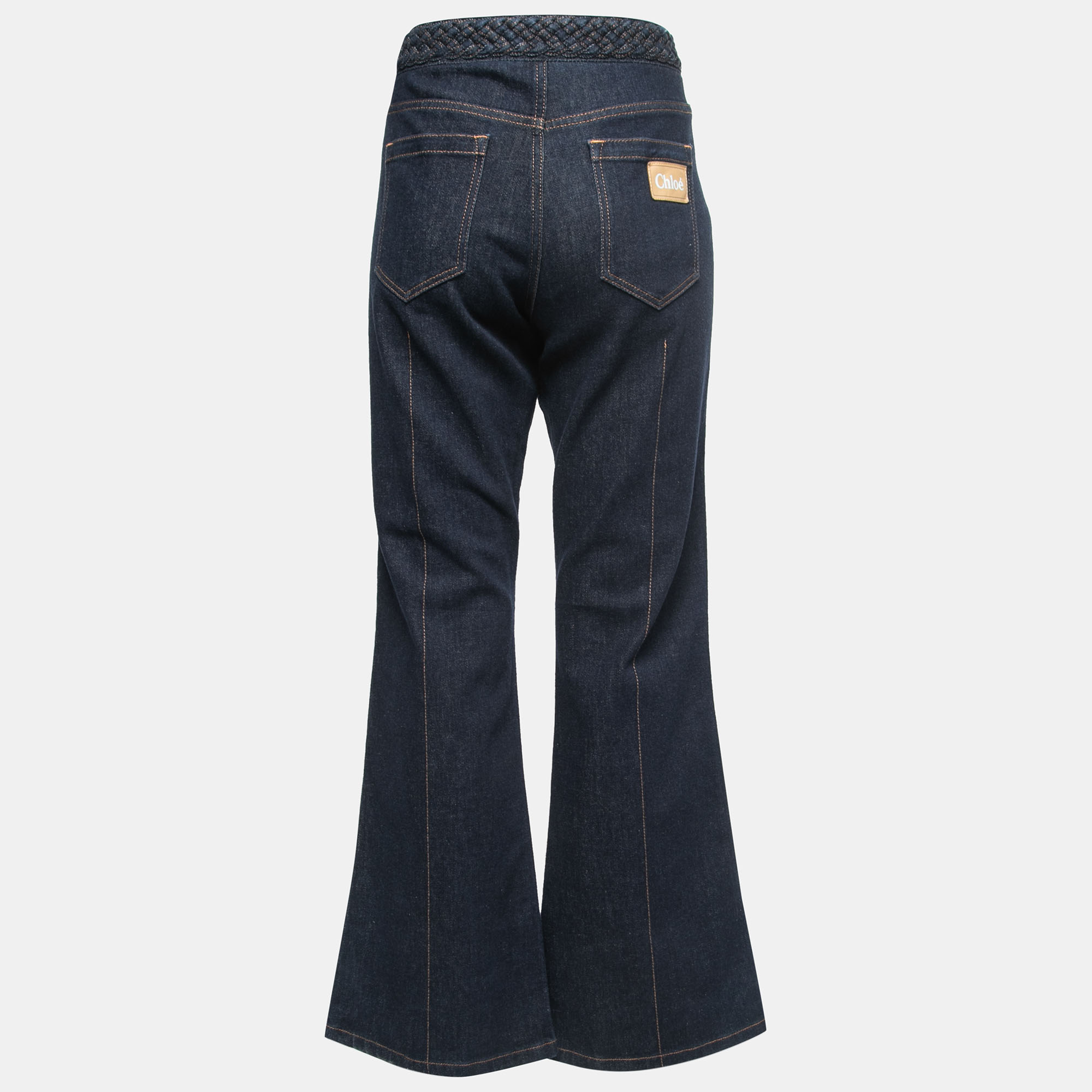 

Chloe Dark Blue Denim Braided Detail Flared Jeans  Waist 34