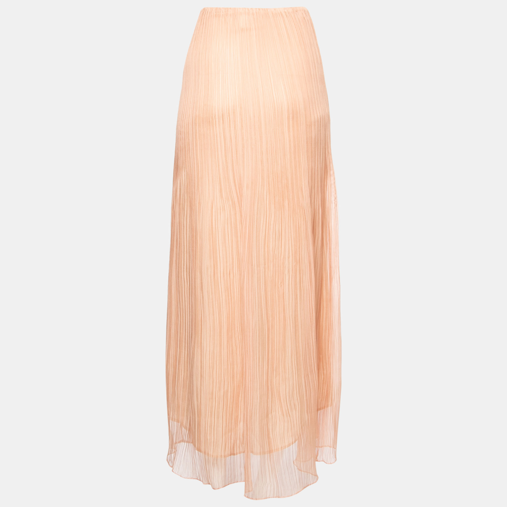 

Chloe Peach Beige Plisse Chiffon Maxi Skirt