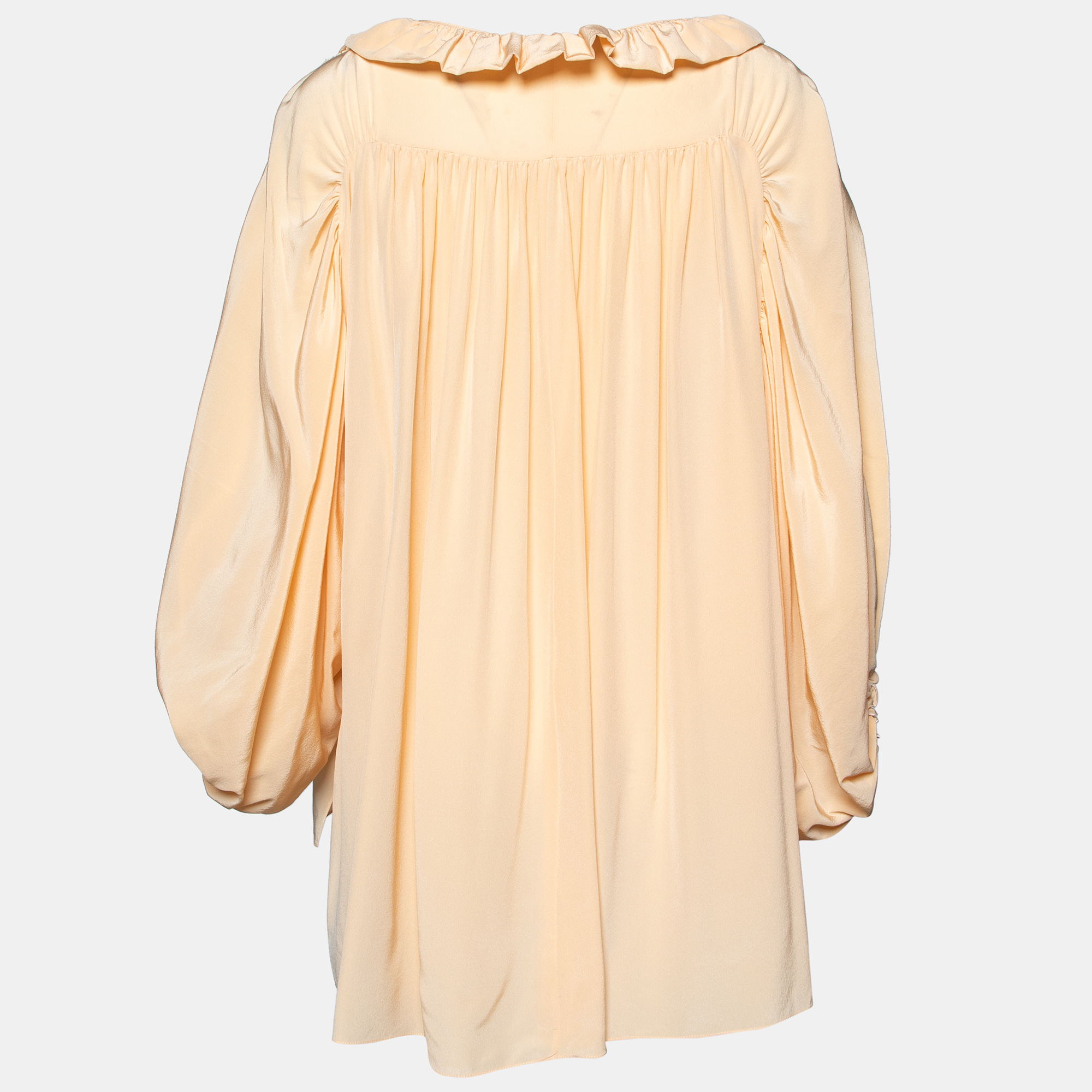 

Chloe Woody Beige Silk Ruffle Detail Oversized Top