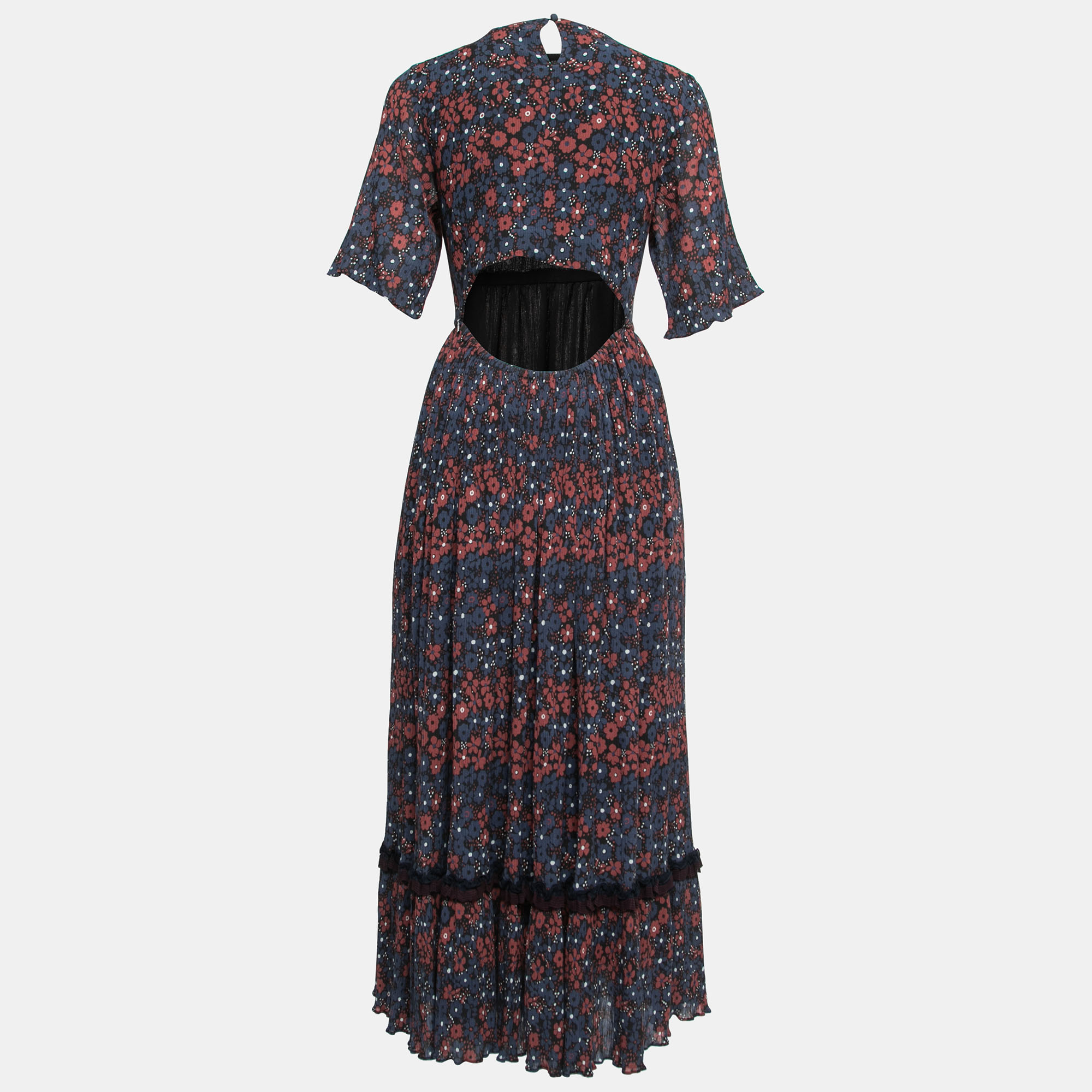 

Chloe Black Floral Print Textured Cotton and Silk Cut Out Maxi Dress