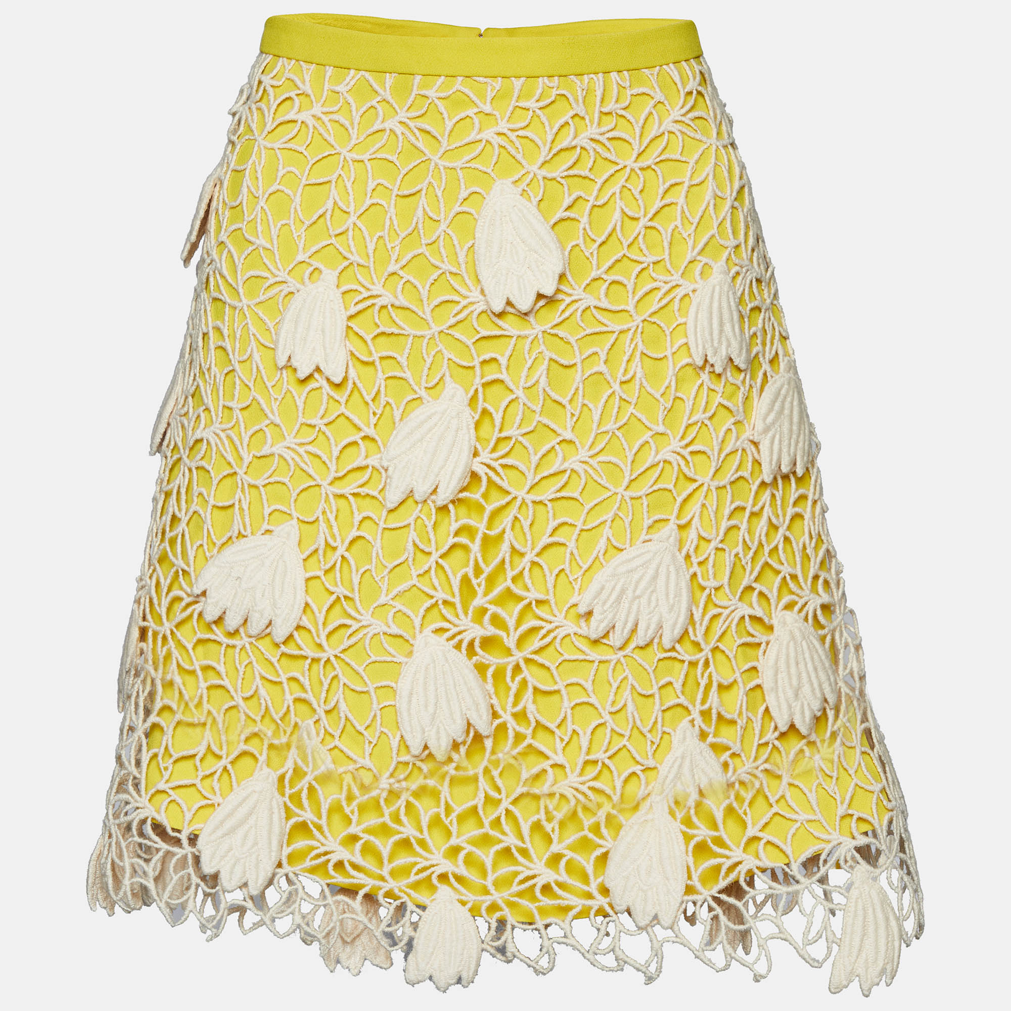 

Chloe Yellow Crepe Lace Overlay Mini Skirt S