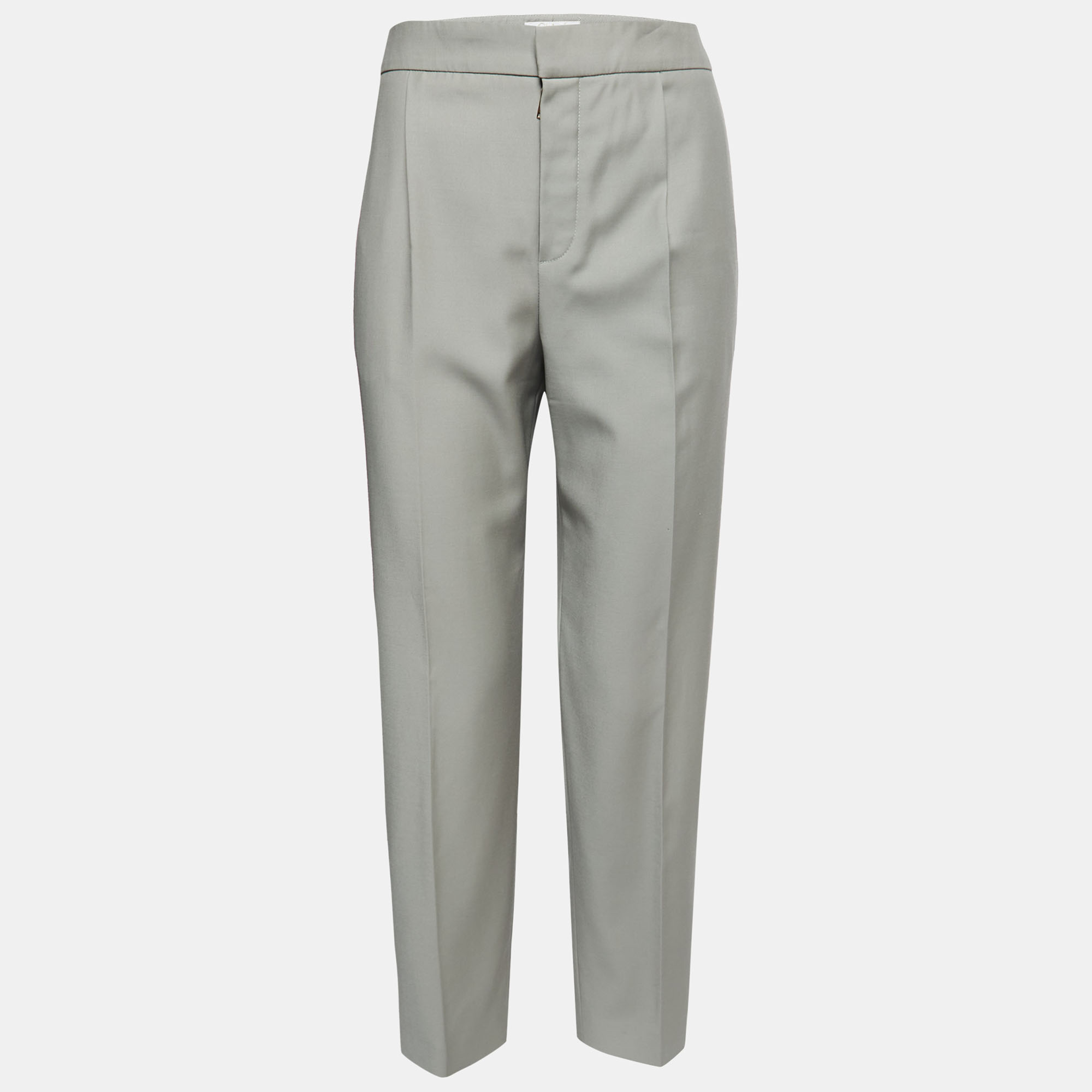 Pre-owned Chloé Grey Wool Straight Leg Trousers L