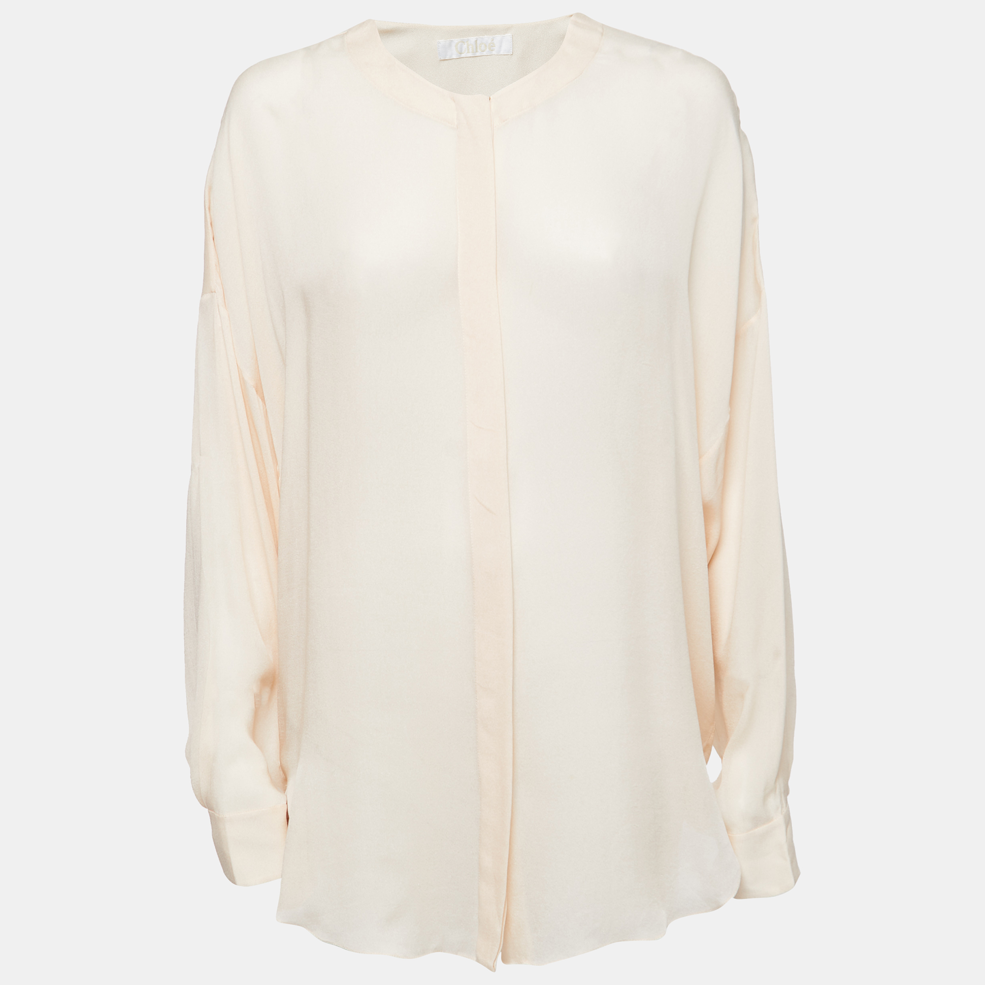 Pre-owned Chloé Skin Pink Silk Chiffon Button Front Blouse M