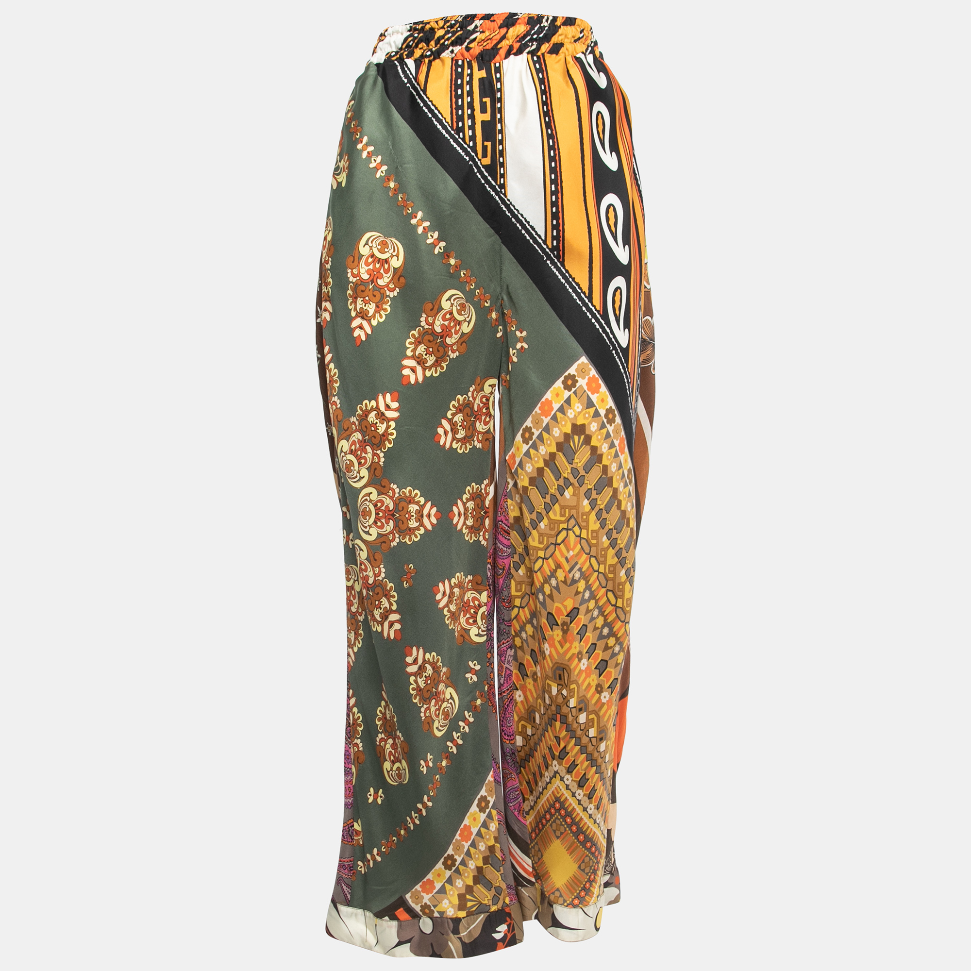 

Chloe Brown/Multicolor Printed Silk Wide Leg Pants