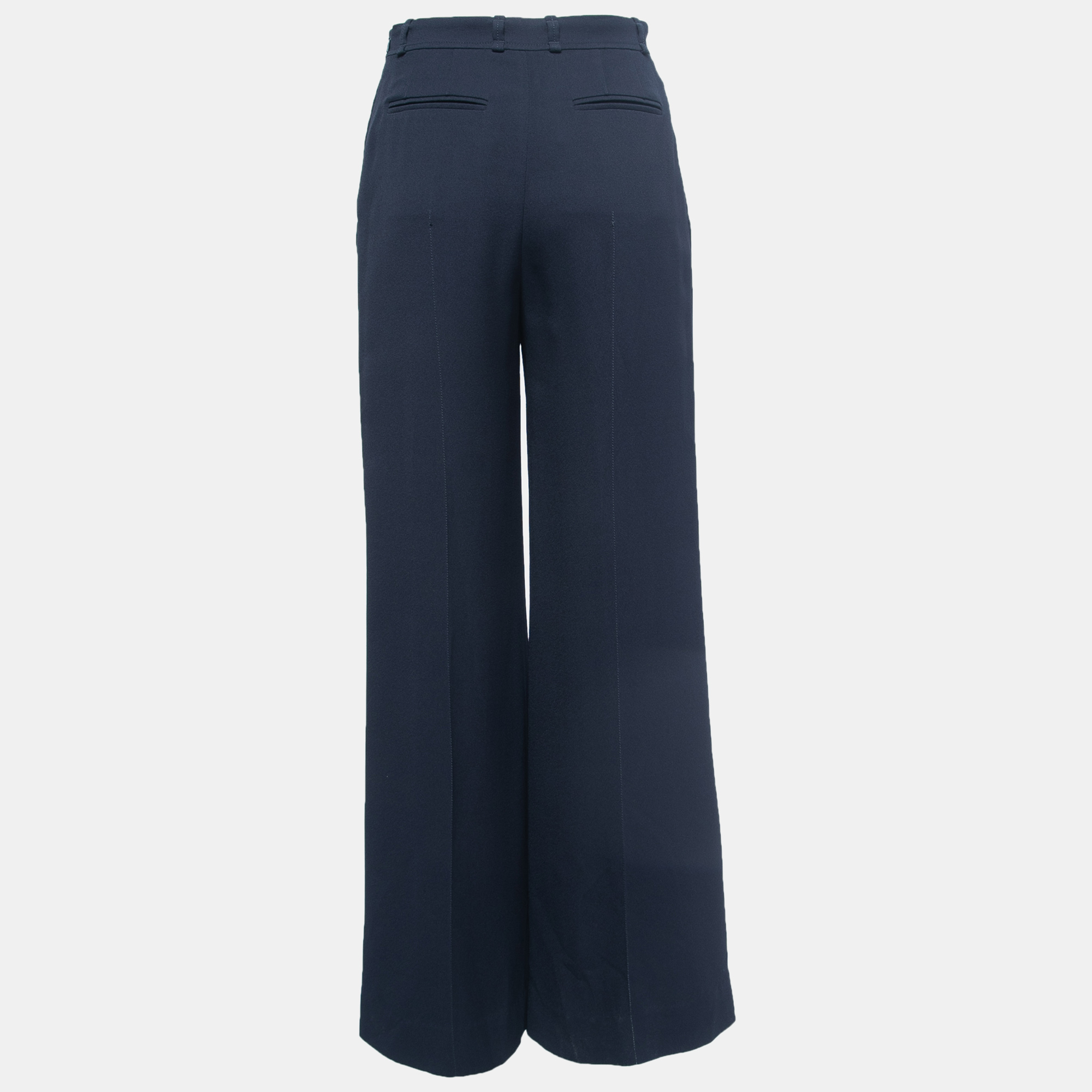 

Chloe Navy Blue Crepe Wide Leg High Waist Trousers