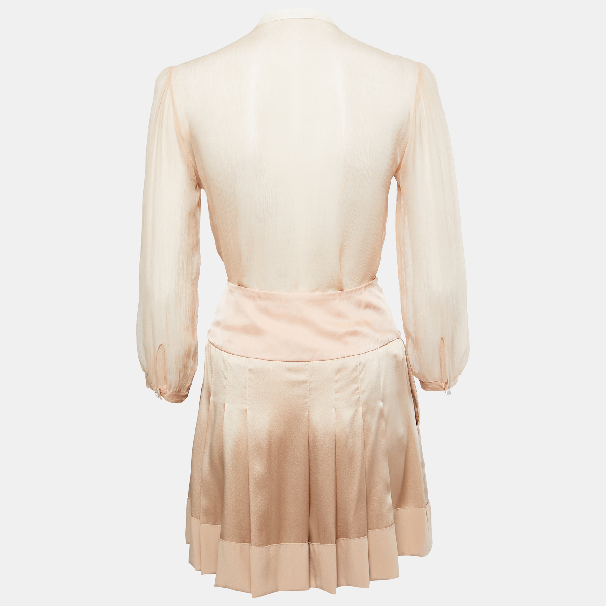 

Chloe Vintage Silk Chiffon Sheer Top & Satin Silk Pleated Mini Skirt, Pink