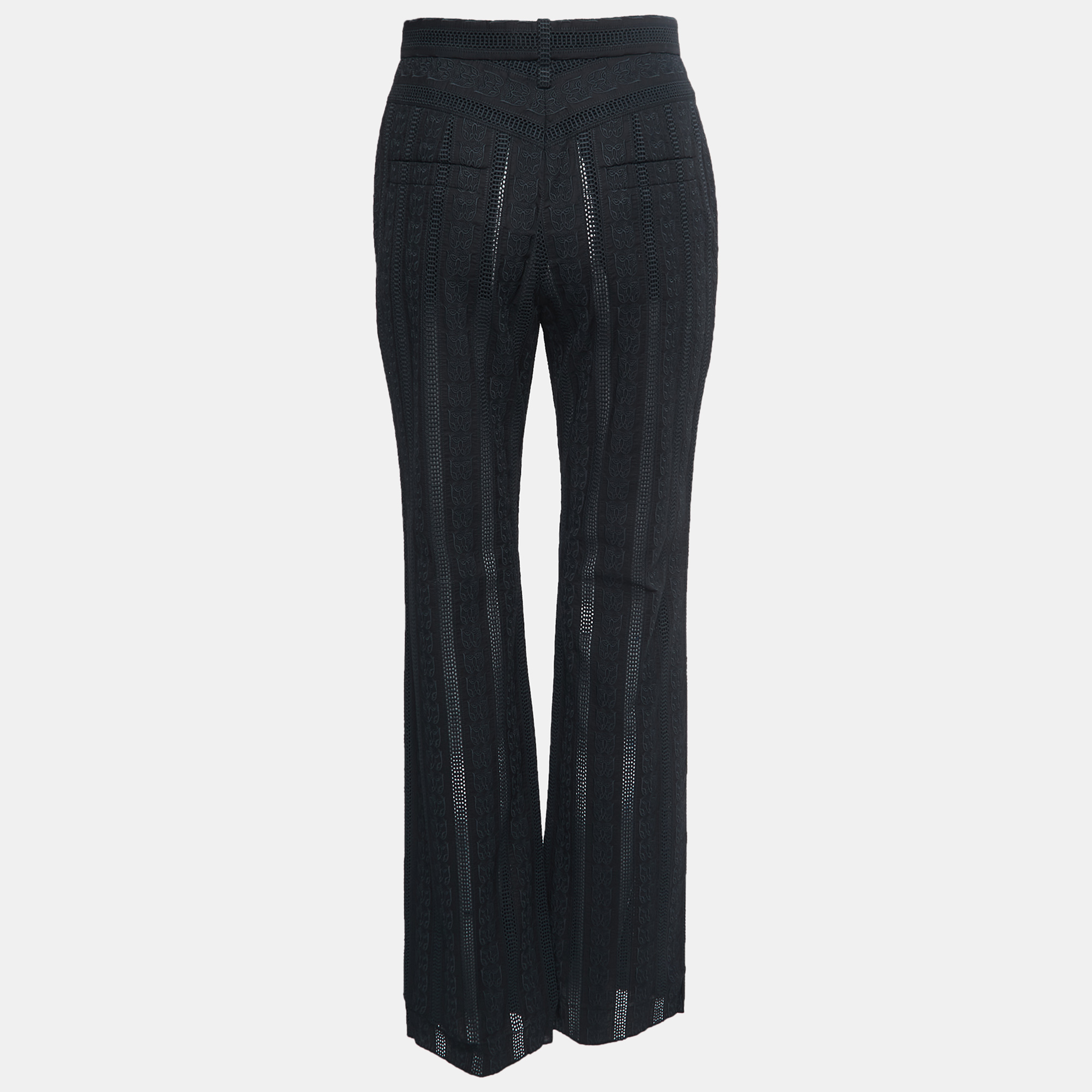 

Chloe Black Cotton Laser Cut Detail Straight Fit Pants