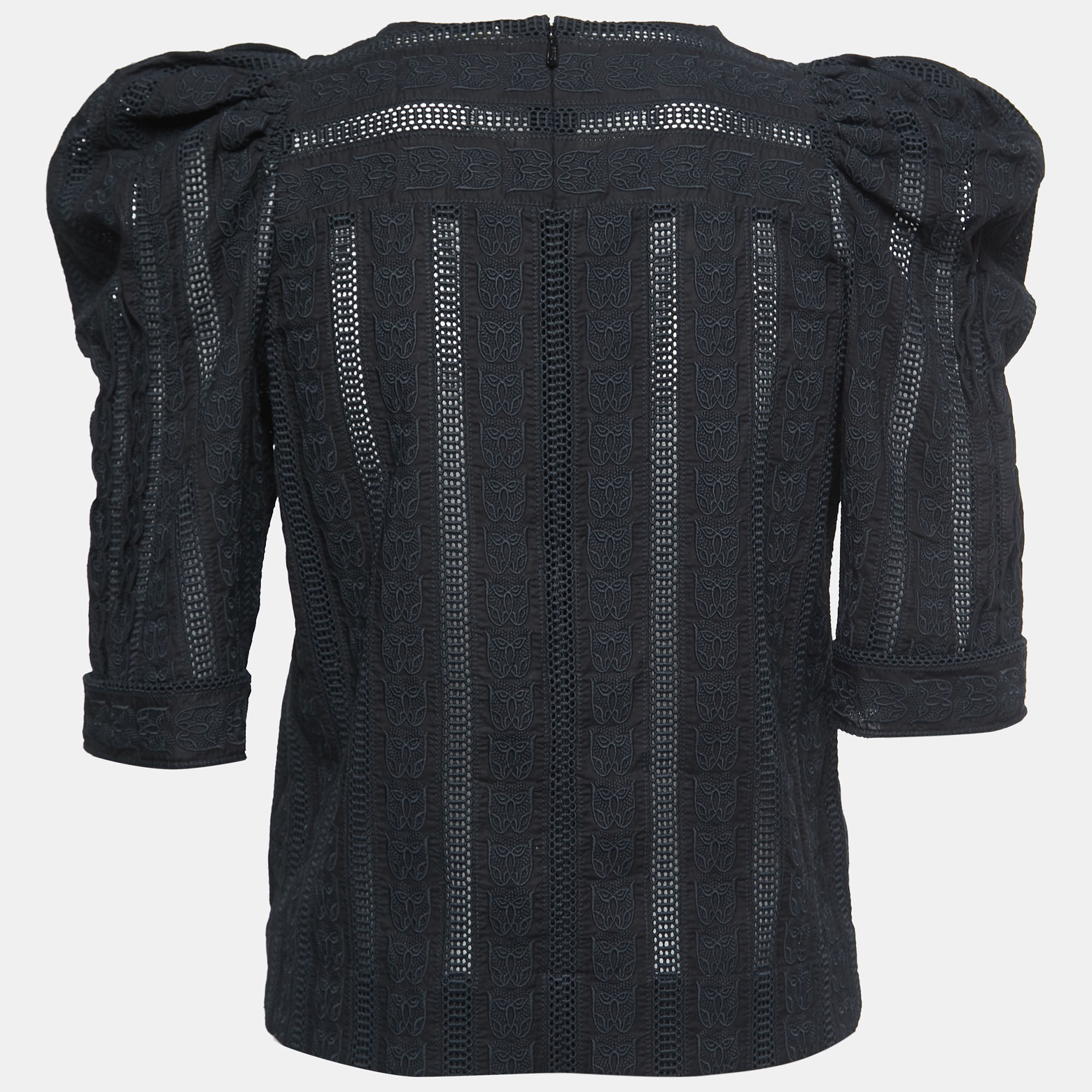 

Chloé Black Lace Cotton Puff Sleeve Blouse