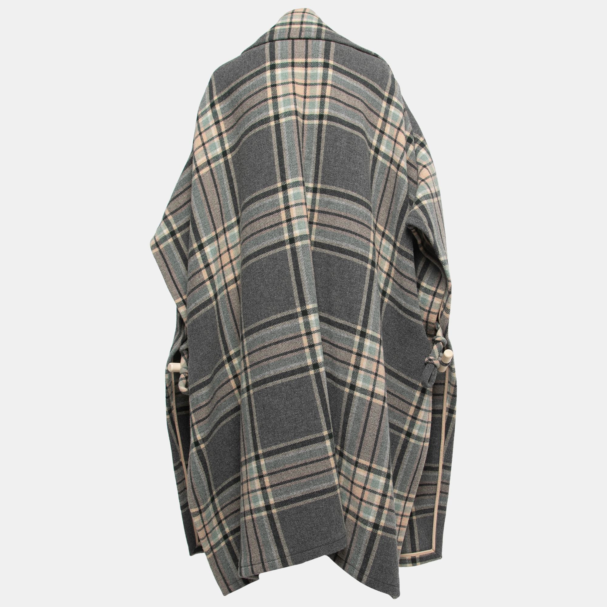 

Chloe Grey/Pink Checked Wool Fringed Cape