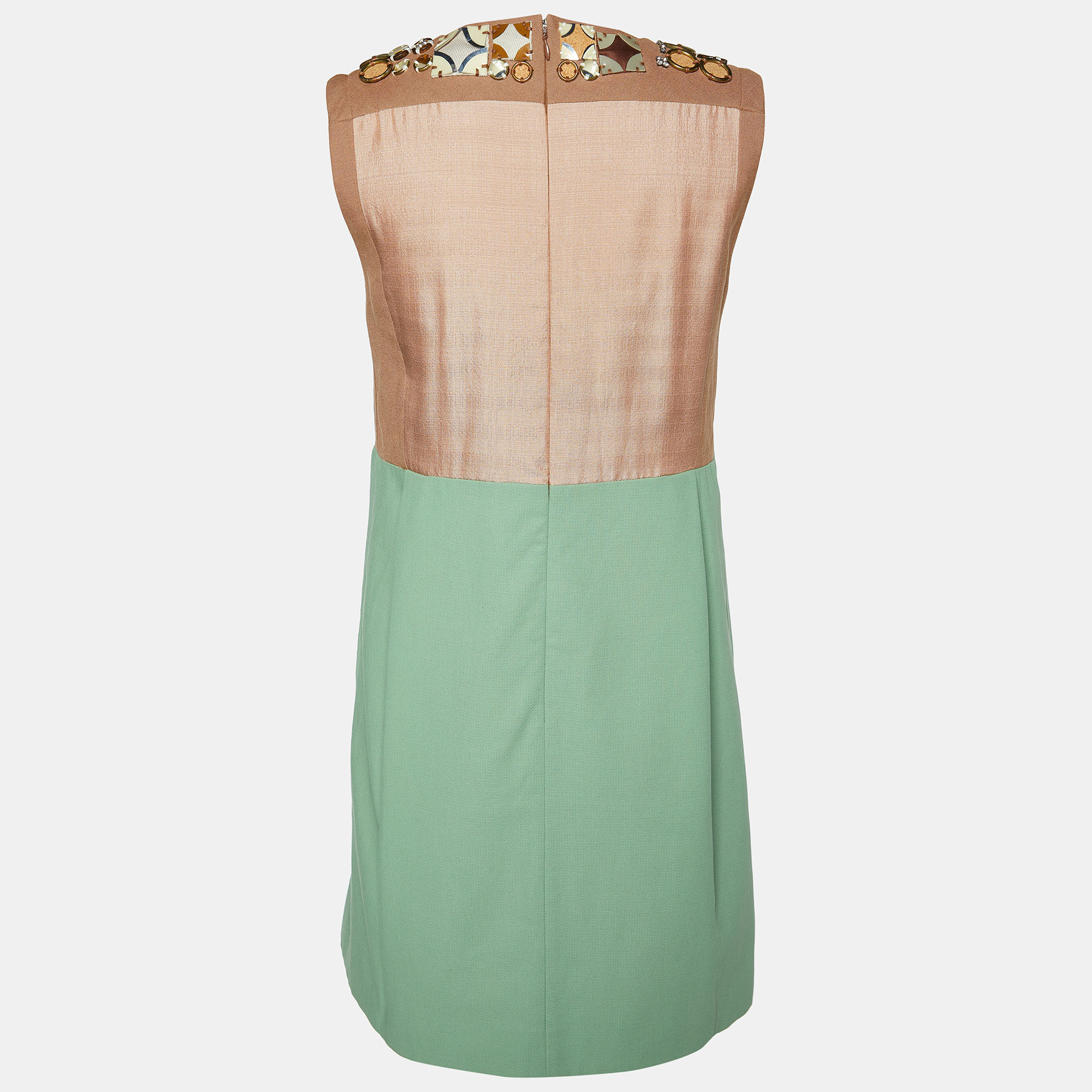 

Chloe Green & Brown Cotton Embellished Mini Dress