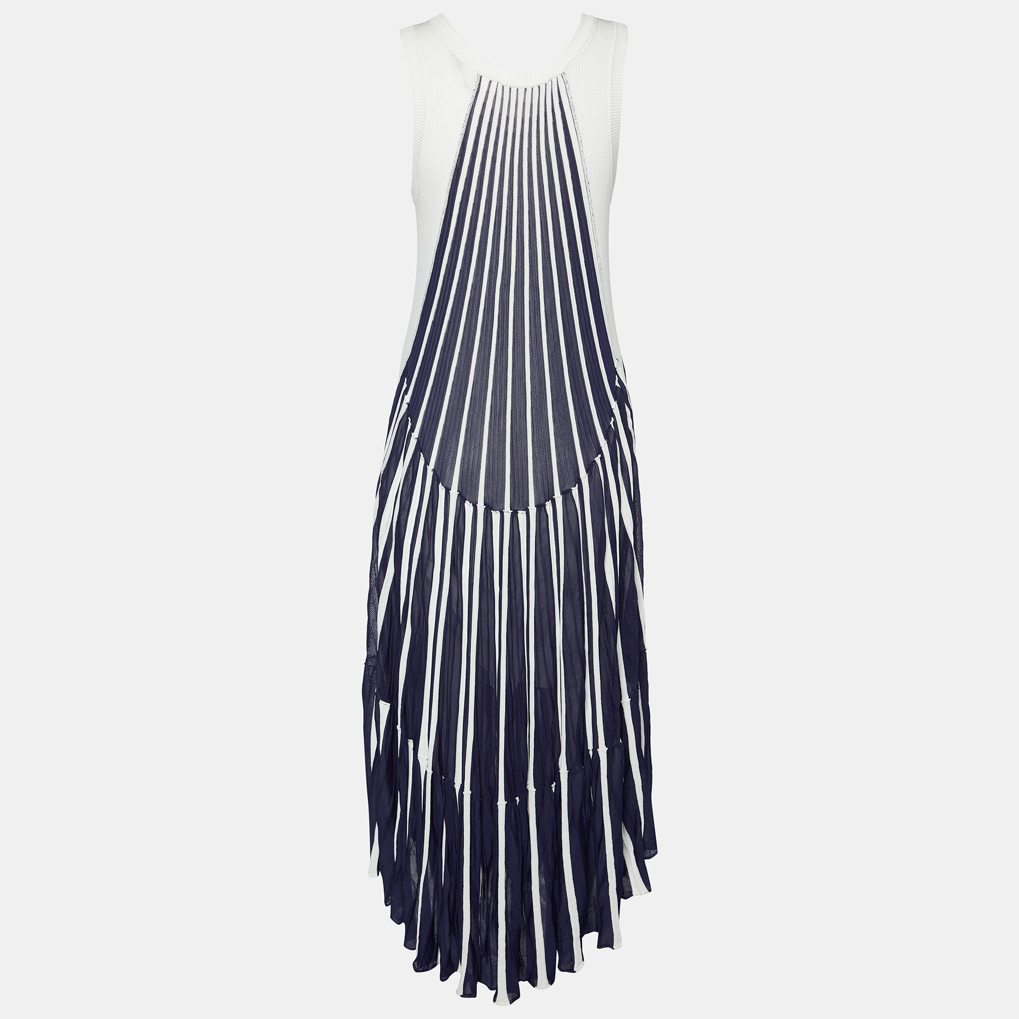 

Chloe Navy Blue & White Cotton Knit Sleeveless Midi Dress