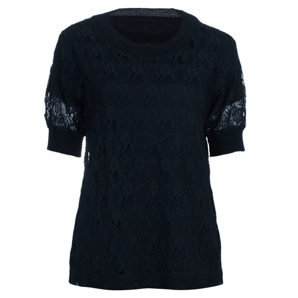 Pre Owned See by Chloe Black Lace Cotton Top M