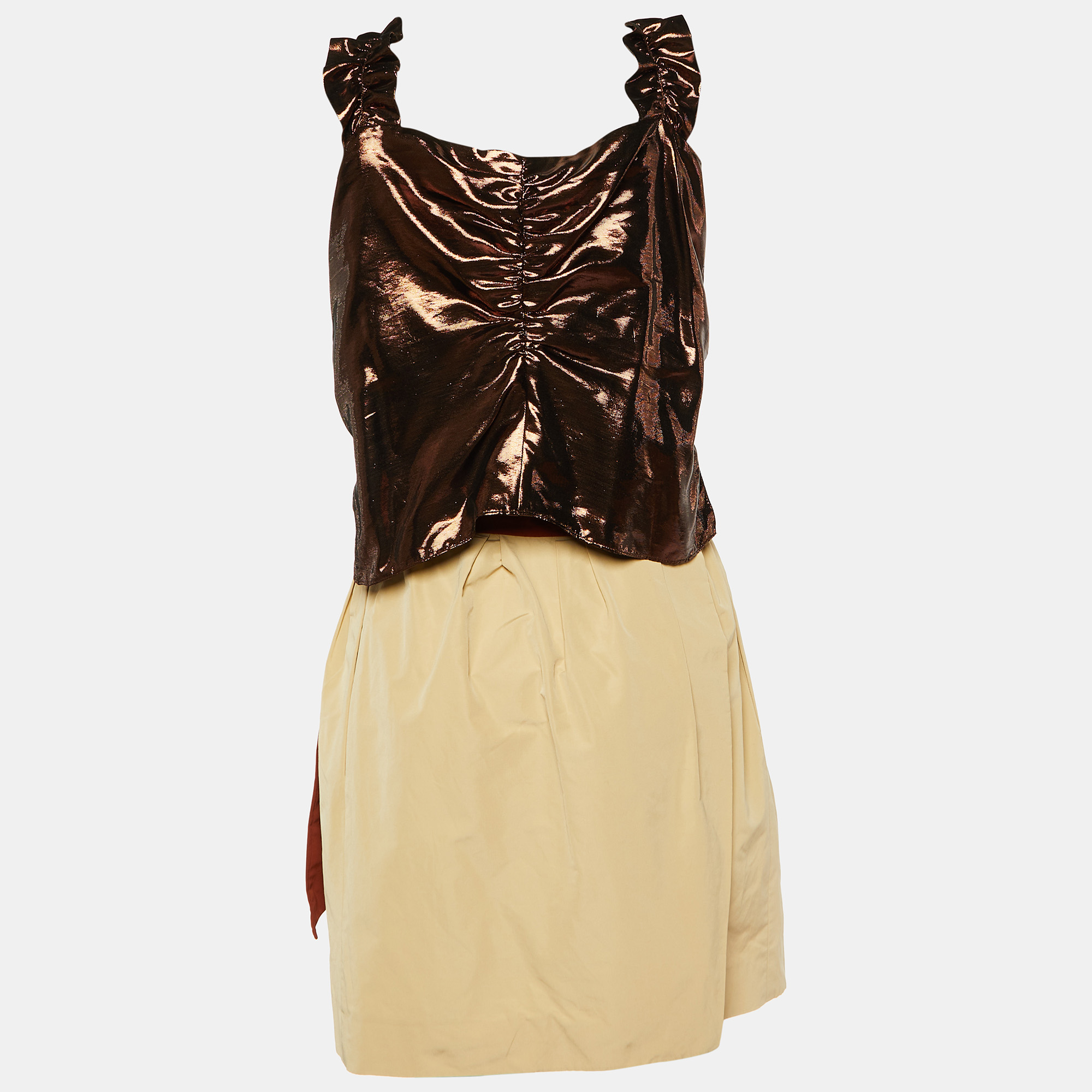 

Chloé Brown Lurex & Cotton Ruffled Mini Dress