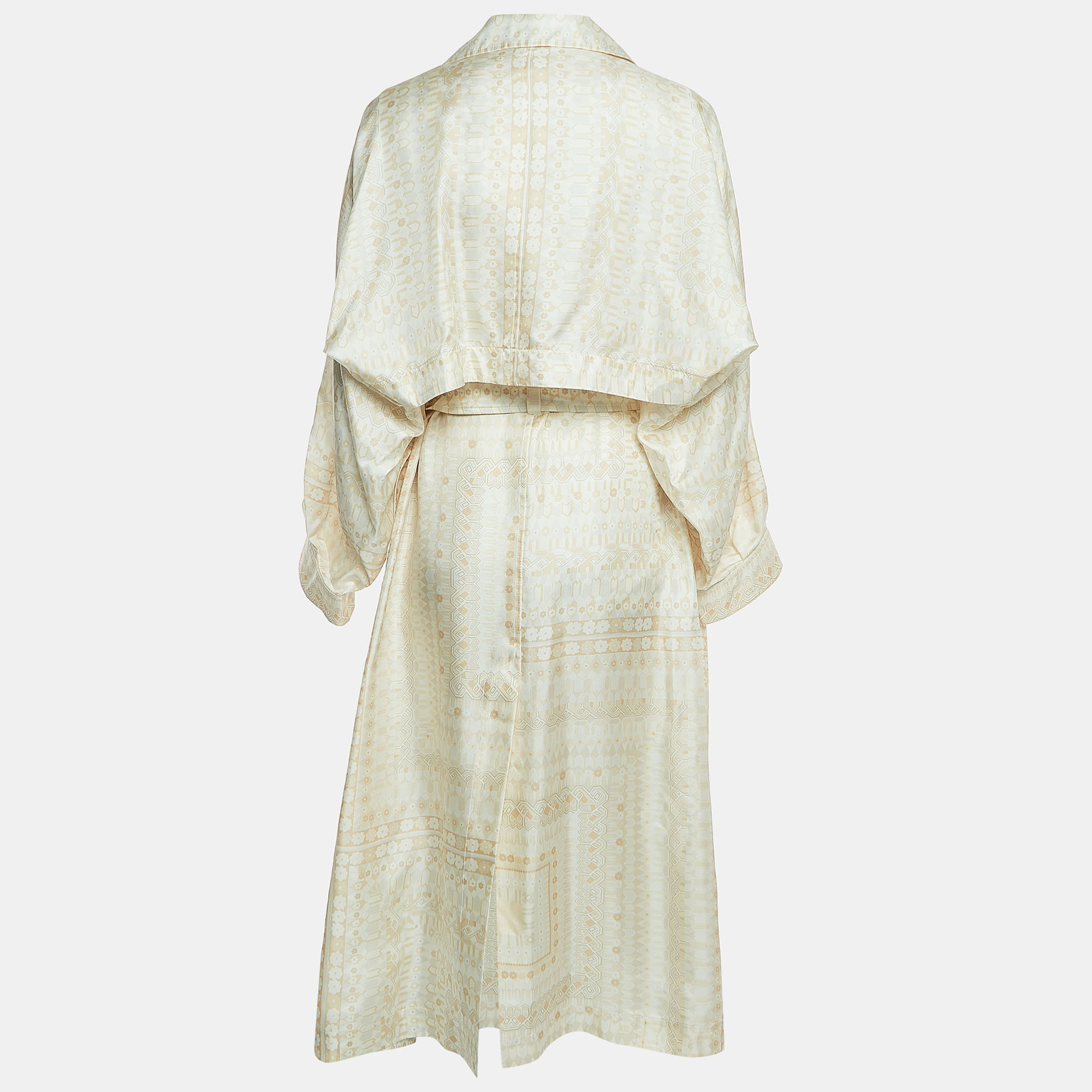 

Chloe White Print Silk Open Front Belted Long Coat