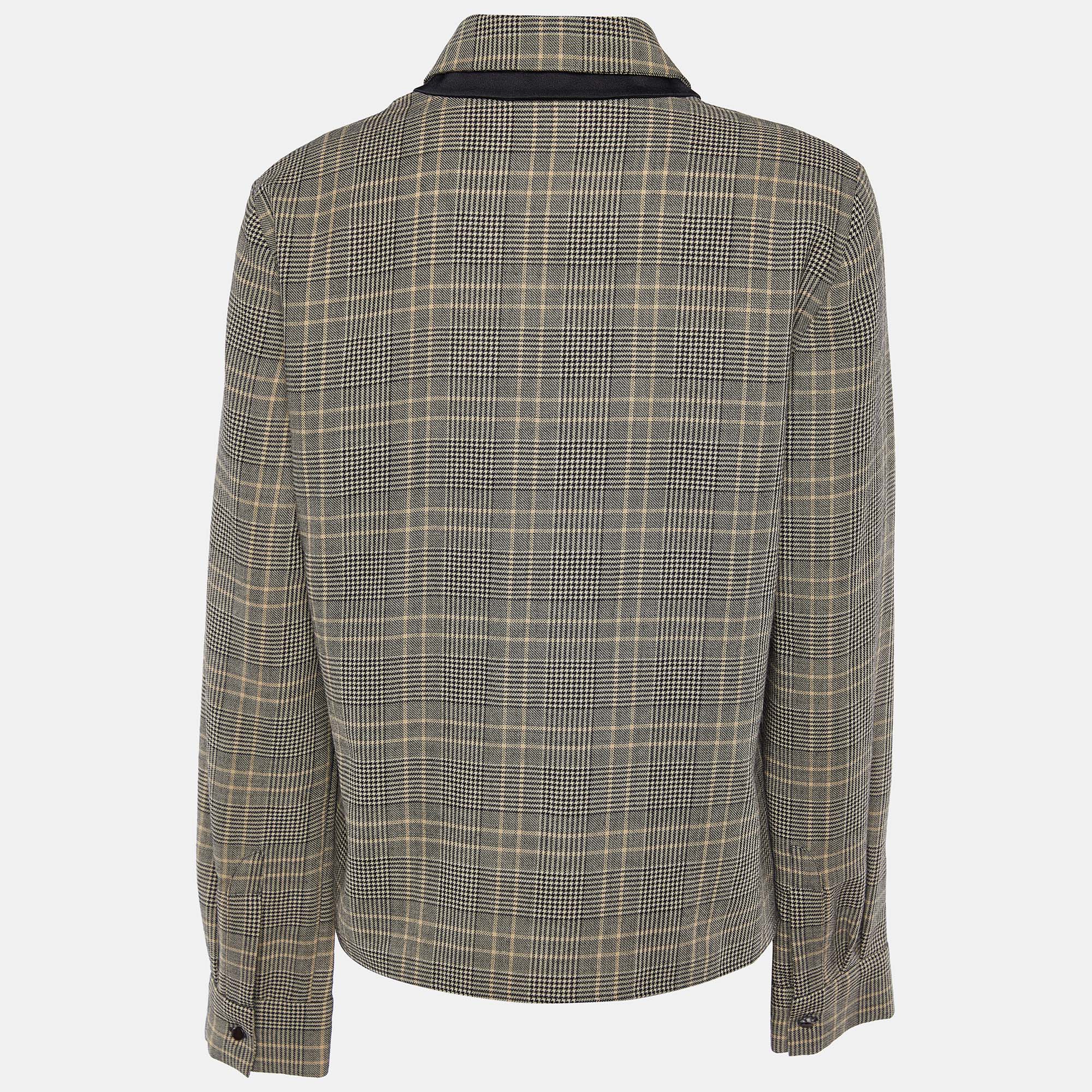 

Chloe Beige/Black Checked Wool Double Collar Top