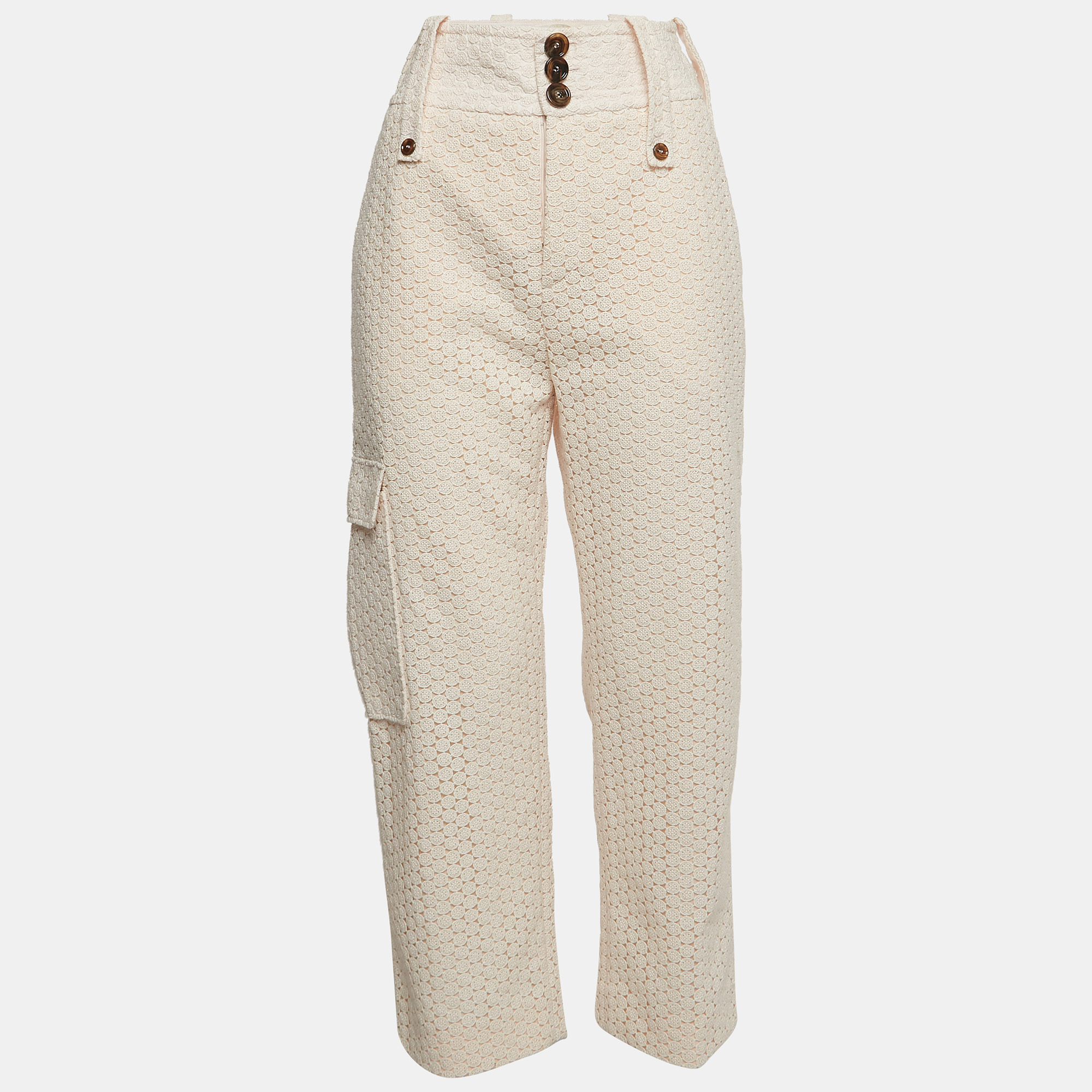 Pre Owned Chloe Powder Pink Floral Lace Cargo Trousers M