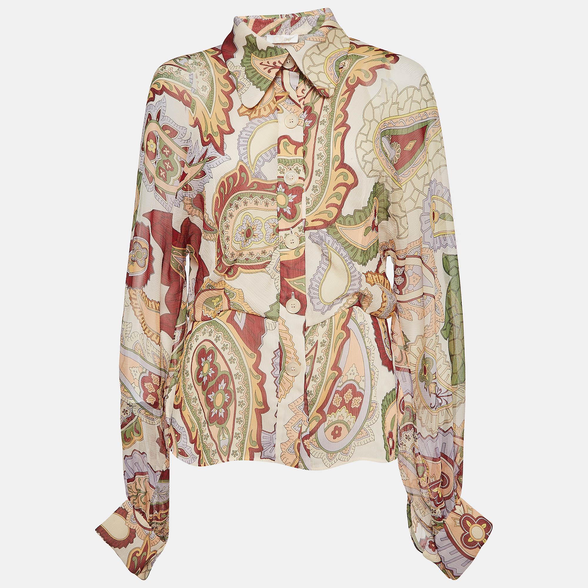 Pre-owned Chloé Multicolor Printed Silk Shirt L