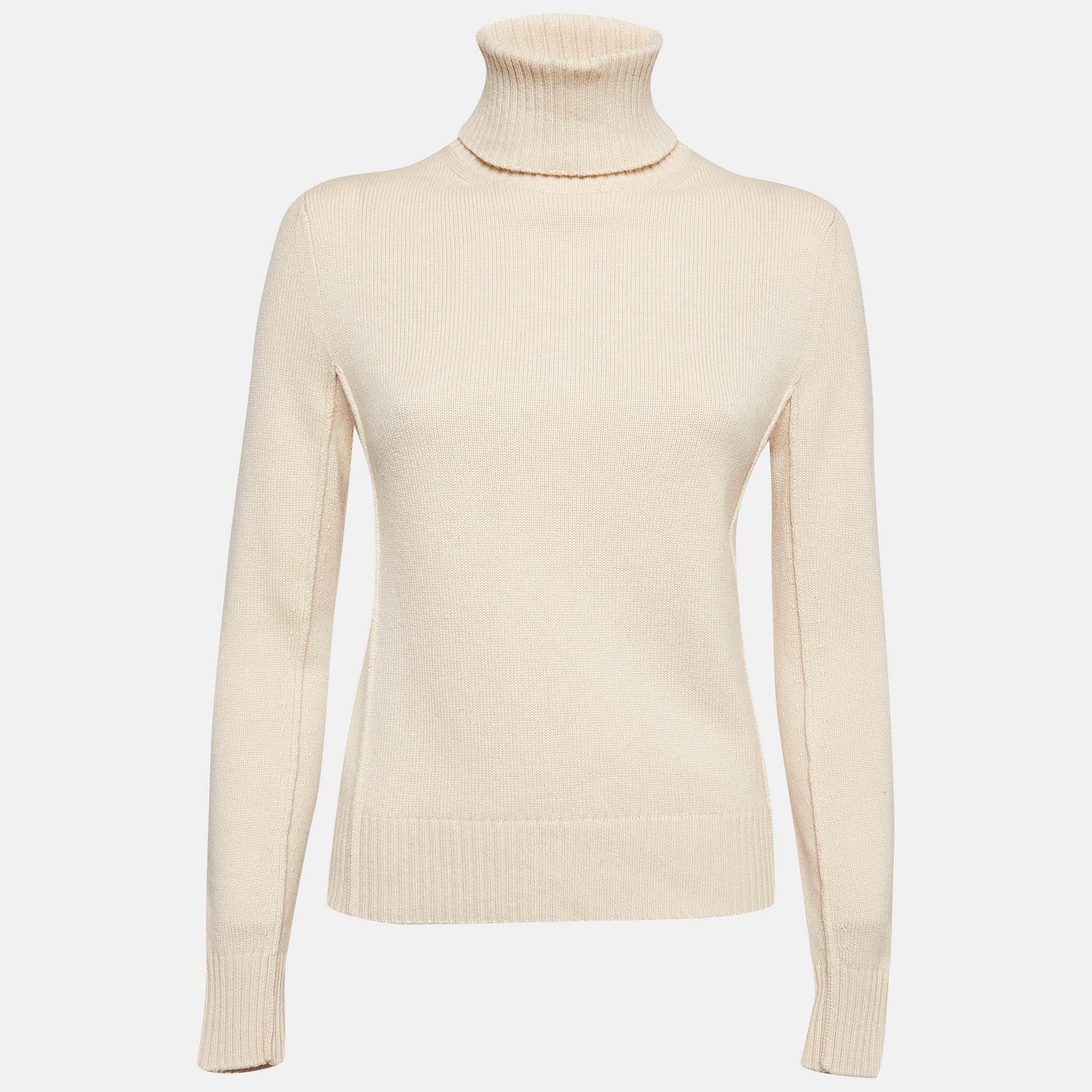 Pre-owned Chloé Cream Cashmere Wool Knit Turtle Neck Sweater Xs