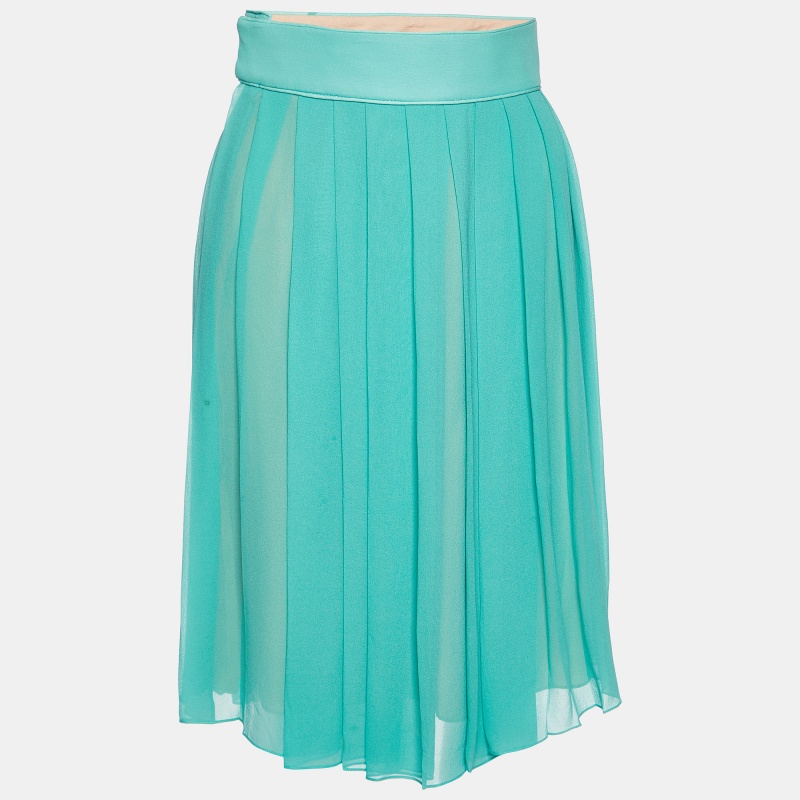 

Chloe Cyan Blue Silk Pleated Midi Skirt