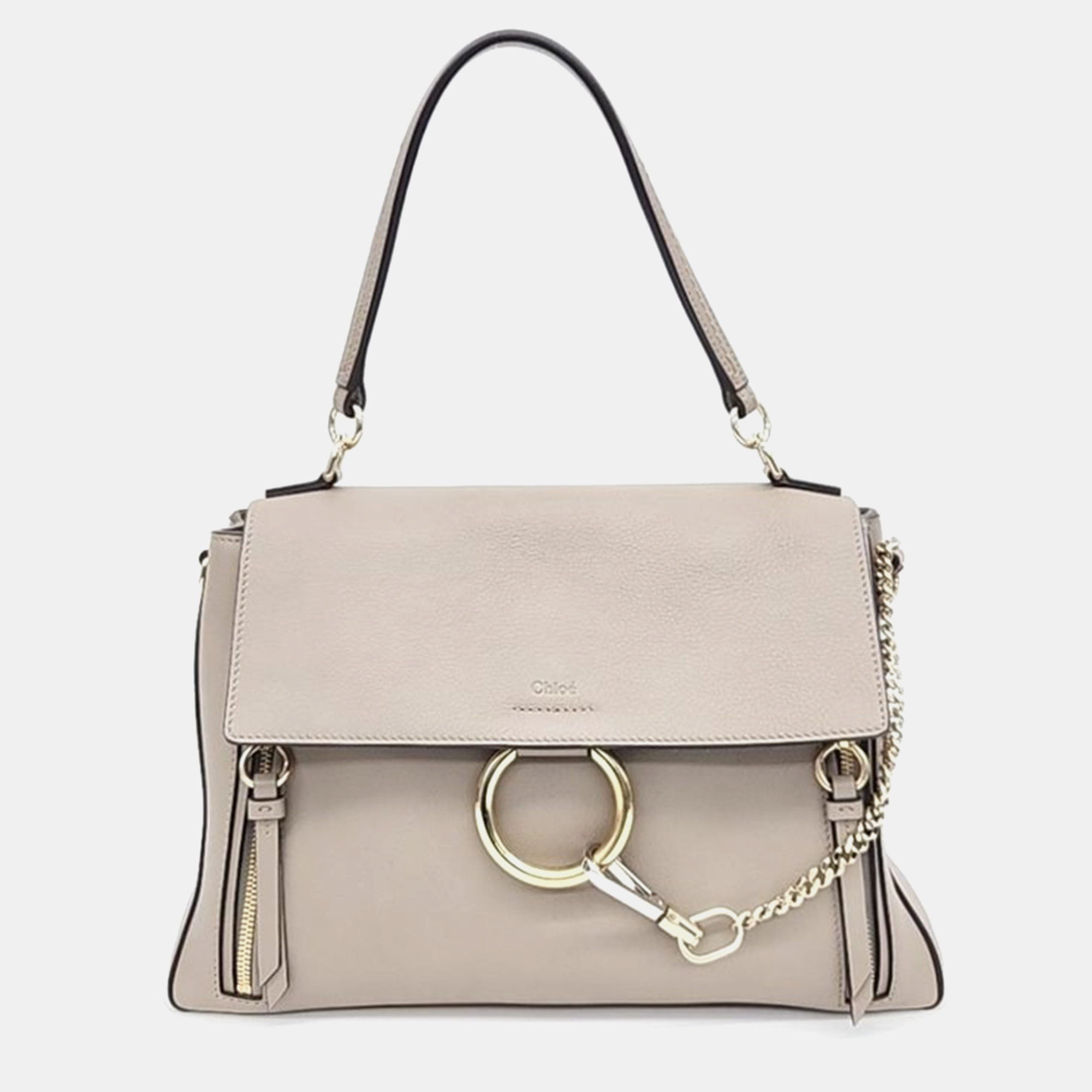 

Chloe Mocha Leather Medium Faye Shoulder Bag, Beige