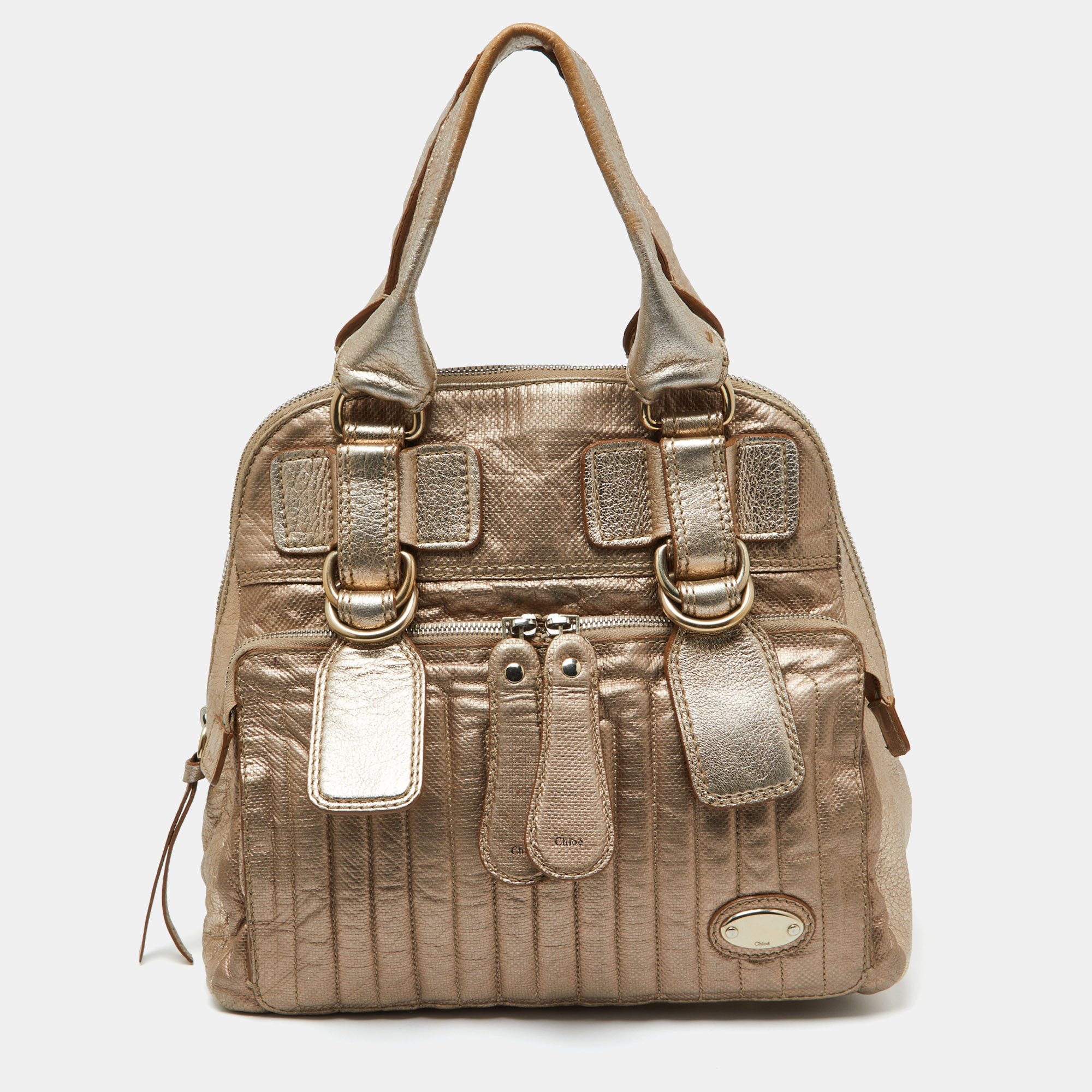 

Chloe Gold Leather Front Pocket Satchel