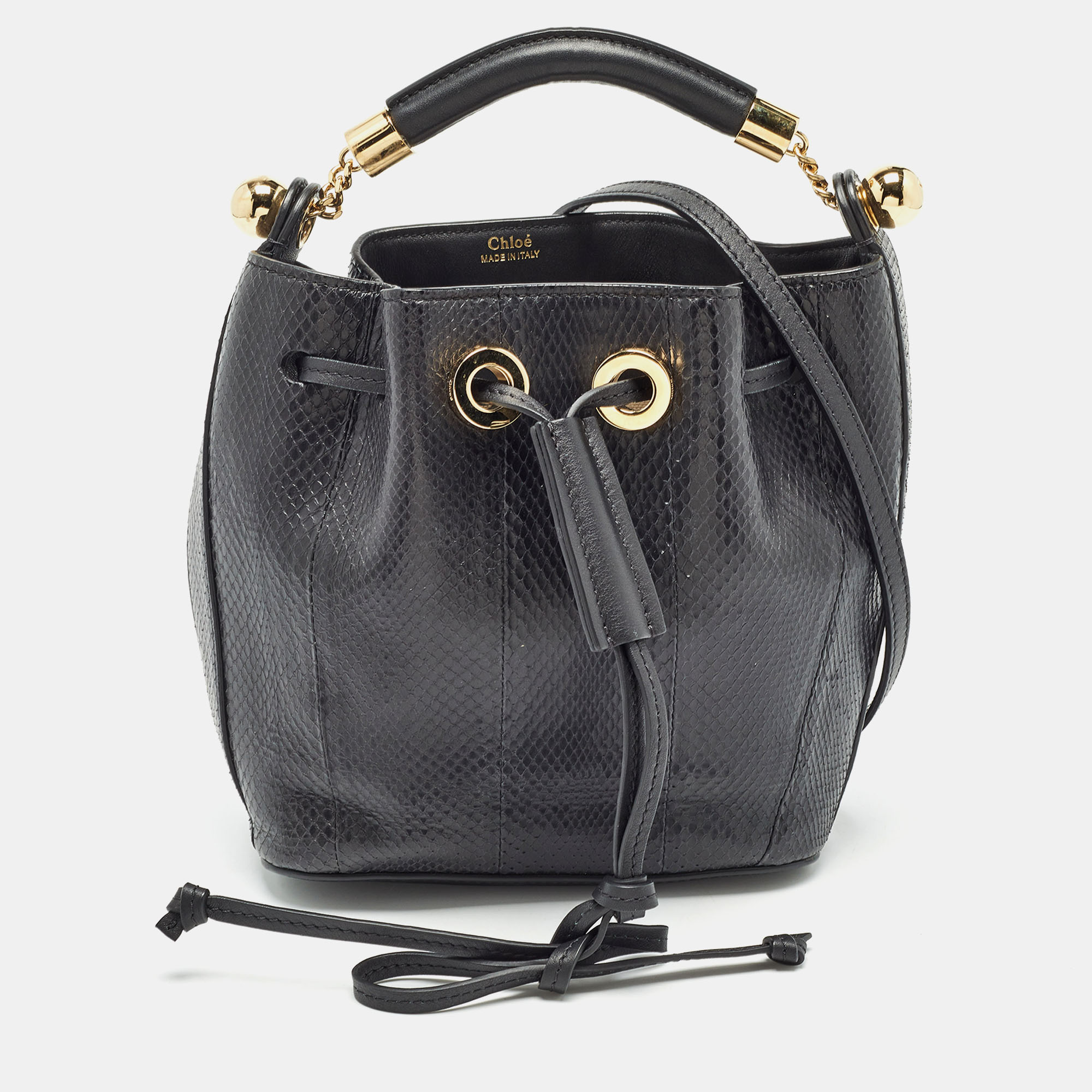 

Chloe Black Snakeskin and Leather Gala Bucket Bag