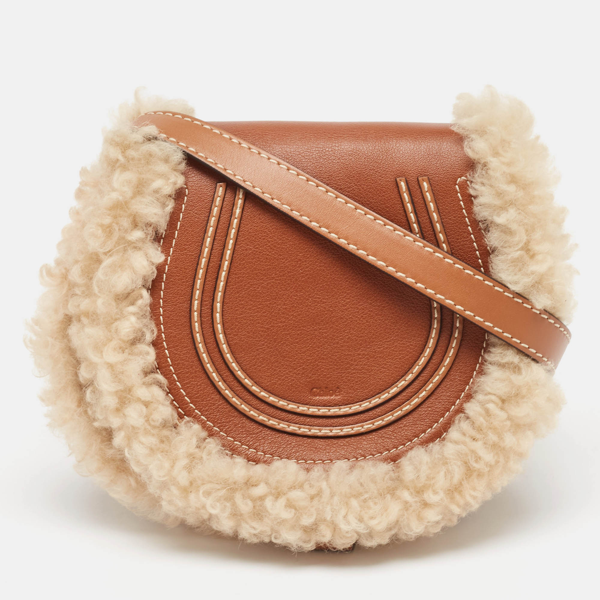 

Chloé Brown/Cream Shearling Fur and Leather Mini Marcie Shoulder Bag