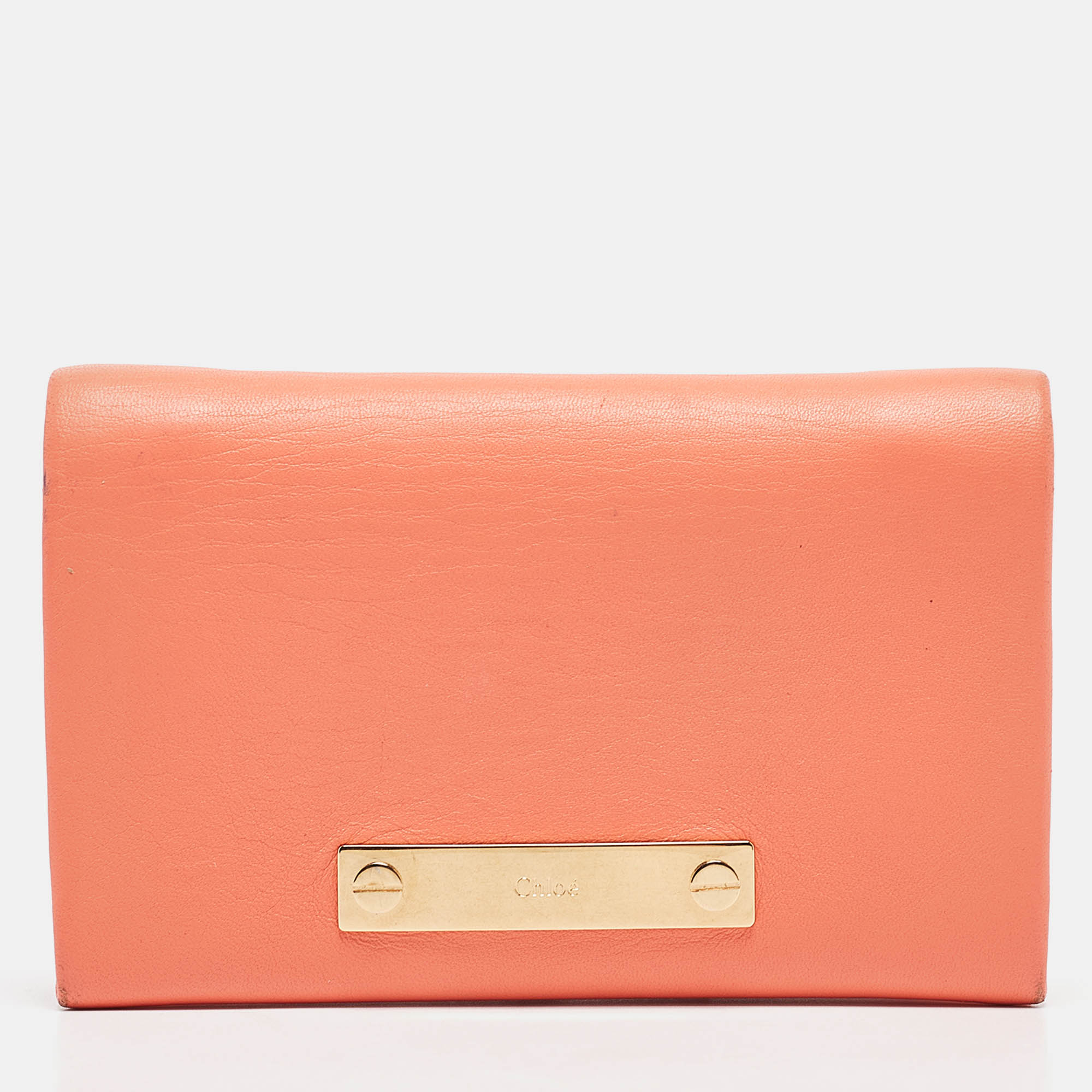 Pre-owned Chloé Orange Leather Fold Over Flap Wallet