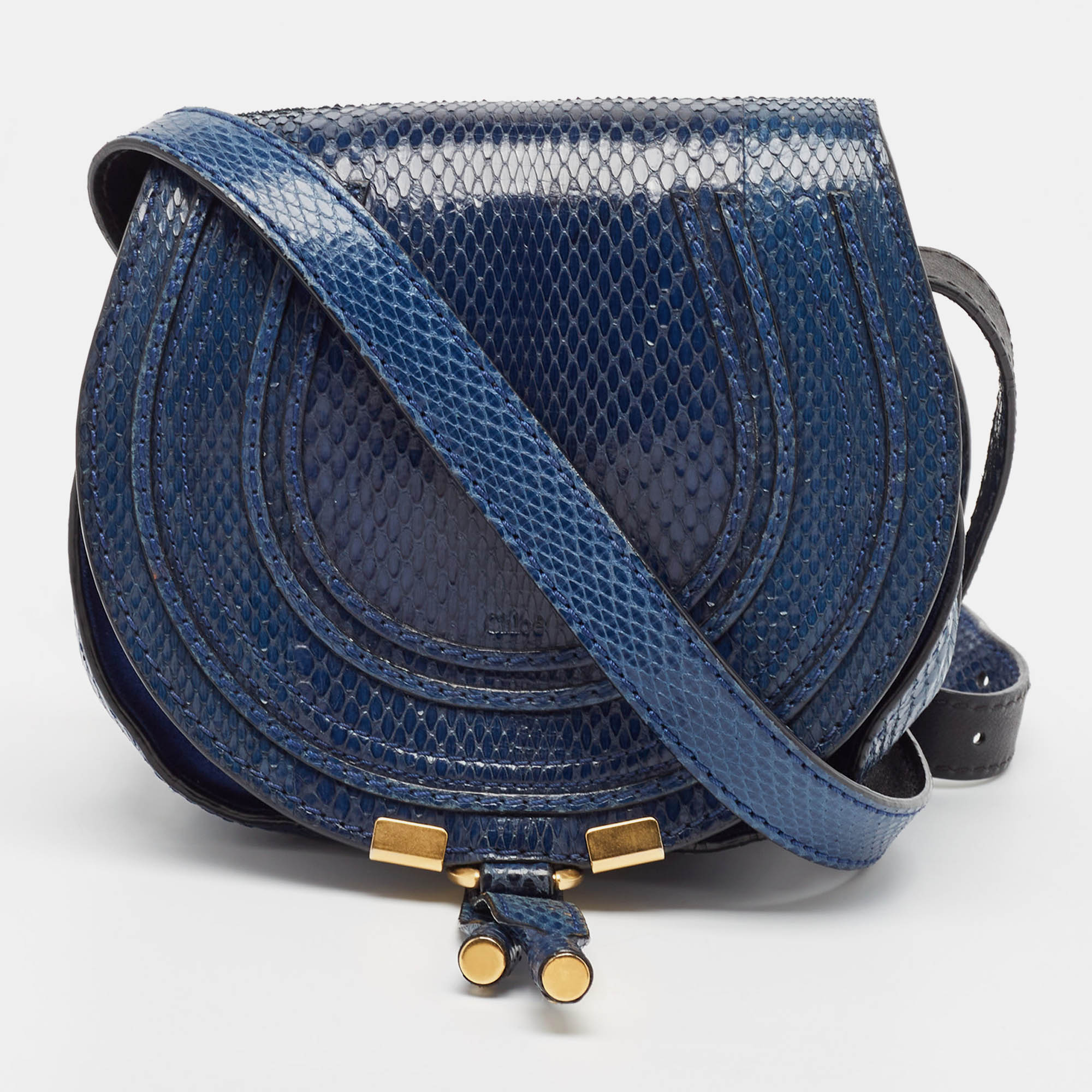 

Chloe Navy Blue Suede and Snakeskin Mini Marcie Crossbody Bag