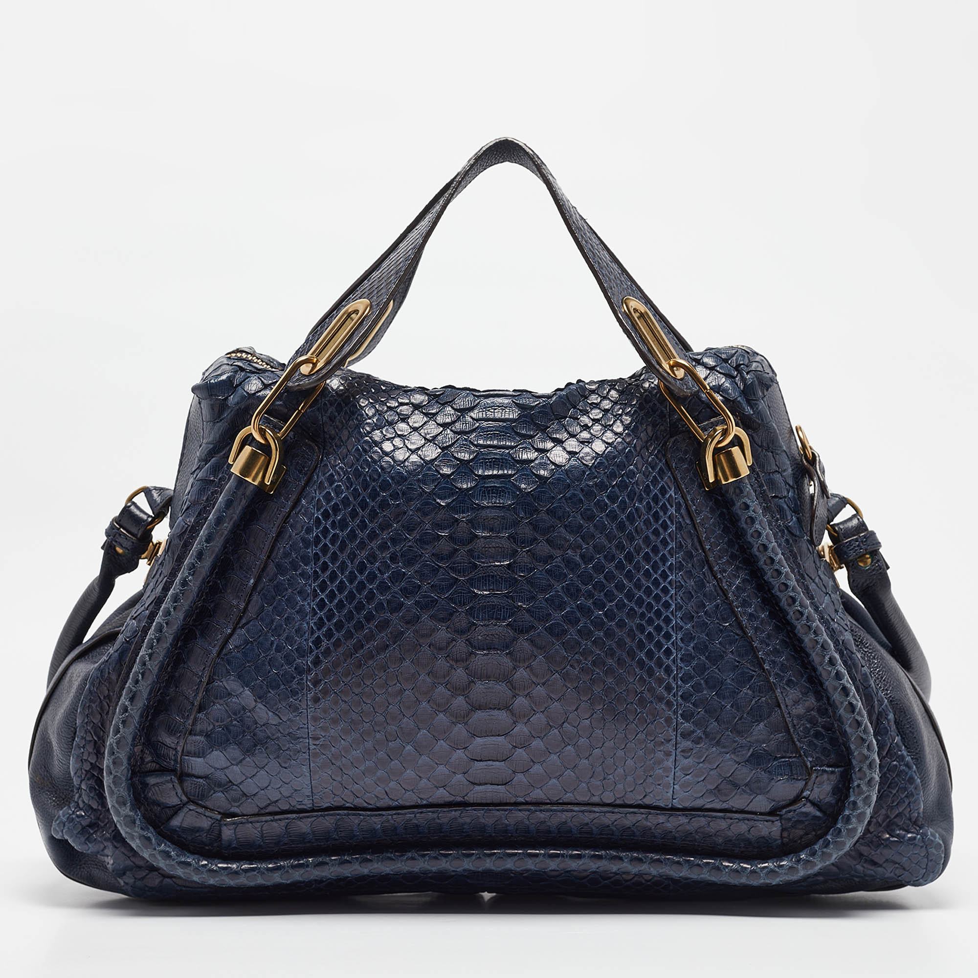 

Chloe Dark Blue Python and Leather  Paraty Shoulder Bag