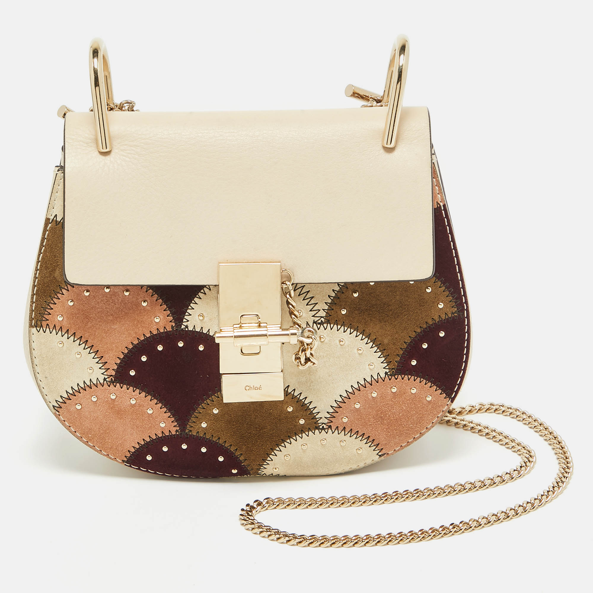 

Chloe Multicolor Leather and Suede Studded Patchwork Small Drew Bag