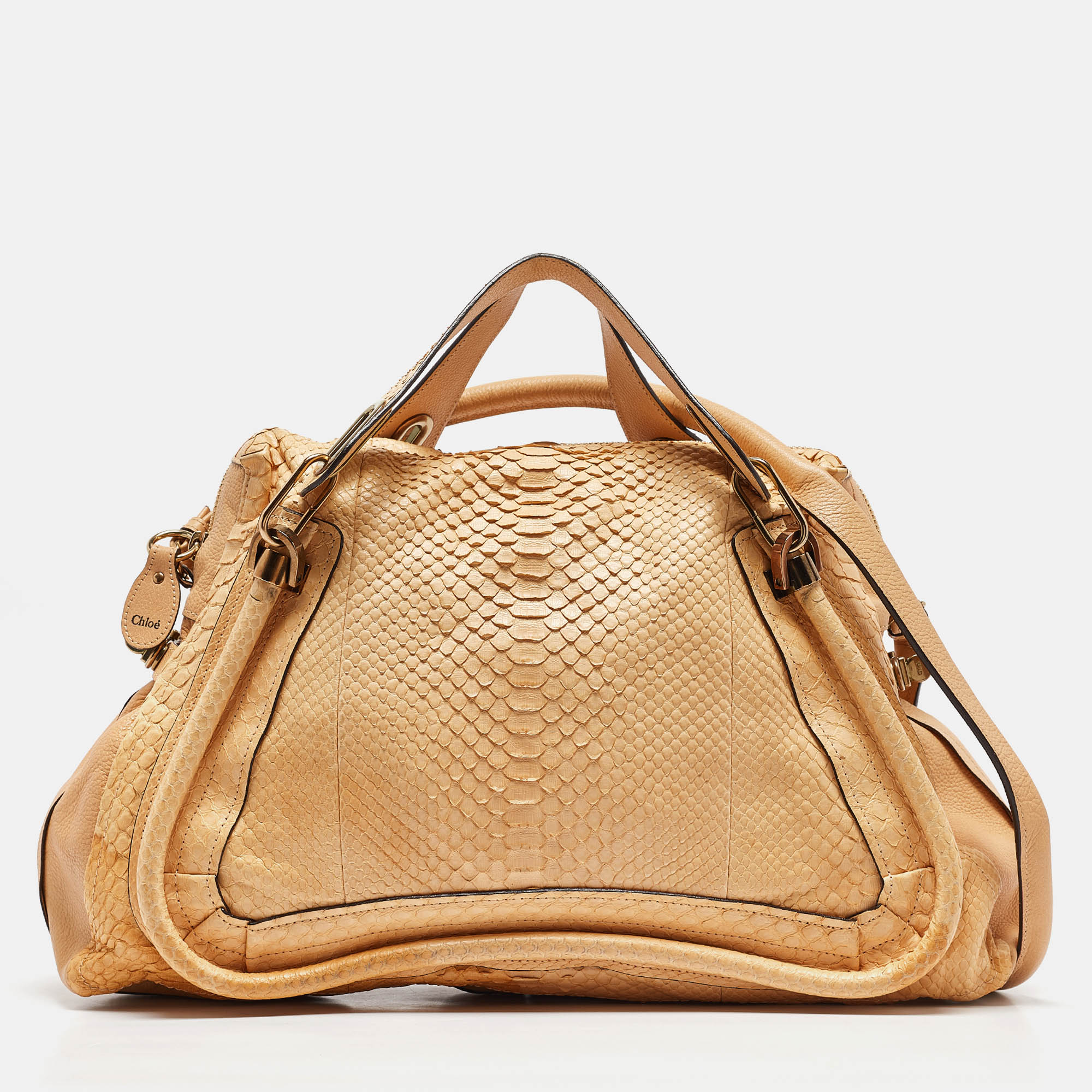 

Chloe Yellow Snakeskin and Leather Large Paraty Satchel