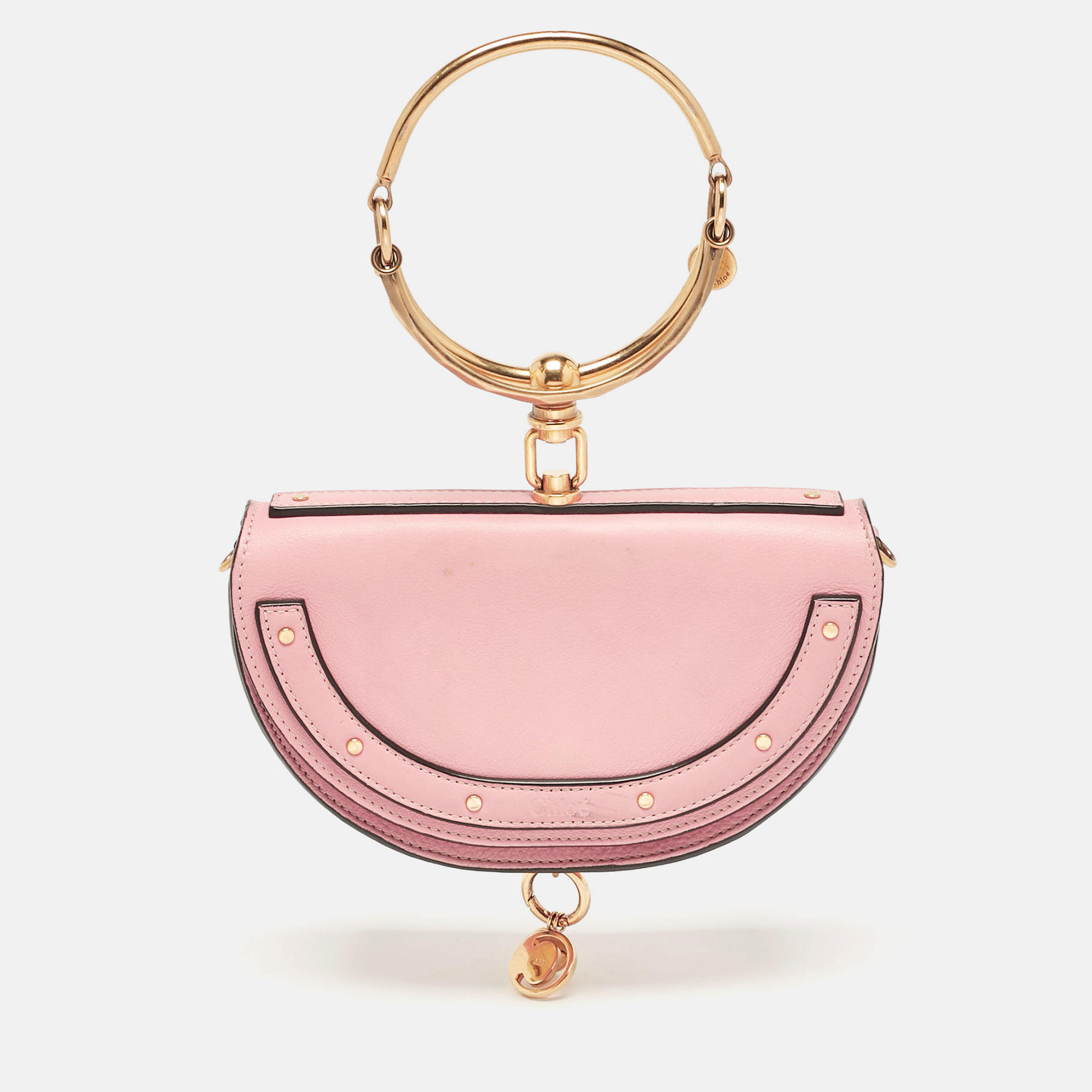 

Chloe Pink Leather Small Nile Bracelet Minaudiere Crossbody Bag