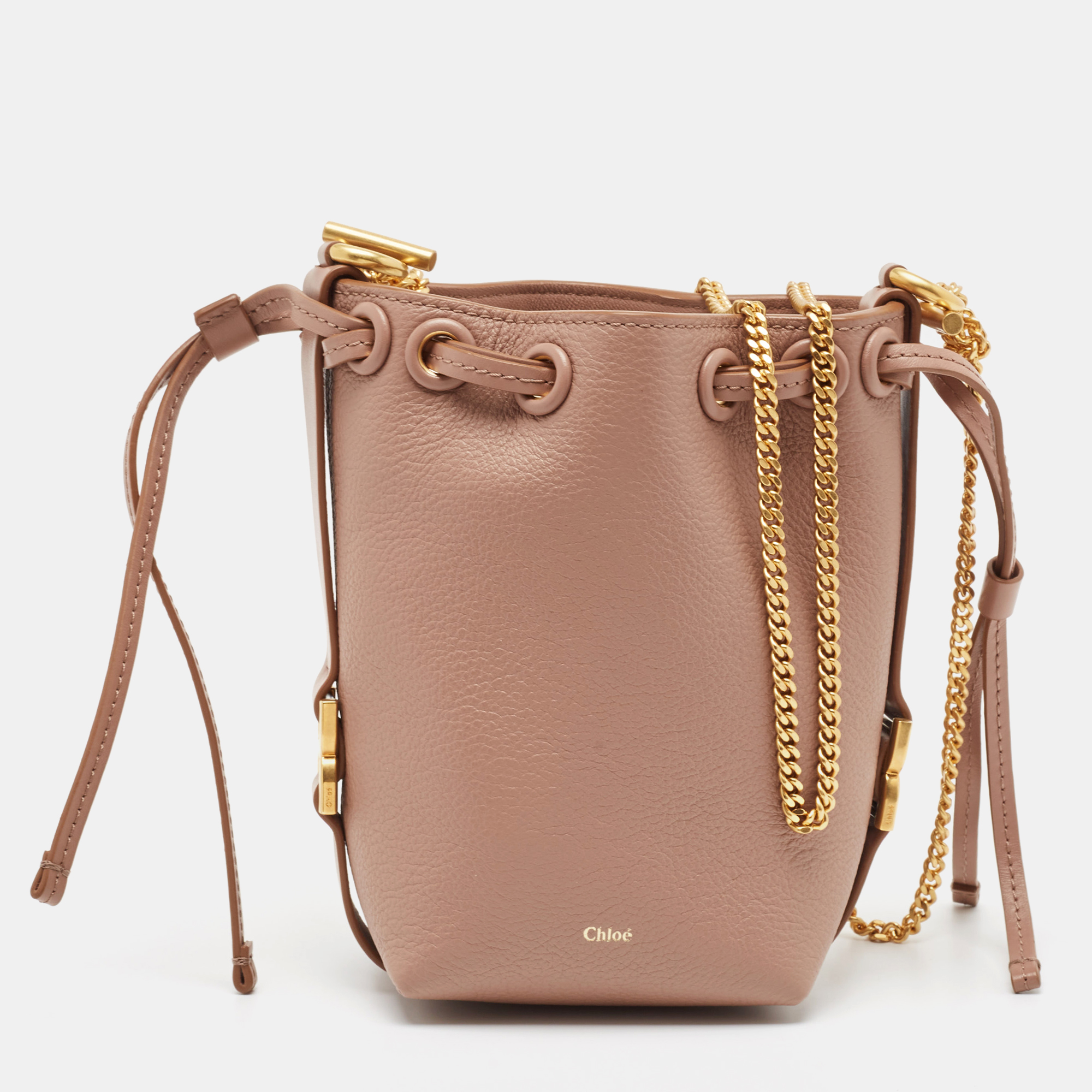 Pre-owned Chloé Old Pink Leather Micro Marcie Bucket Bag