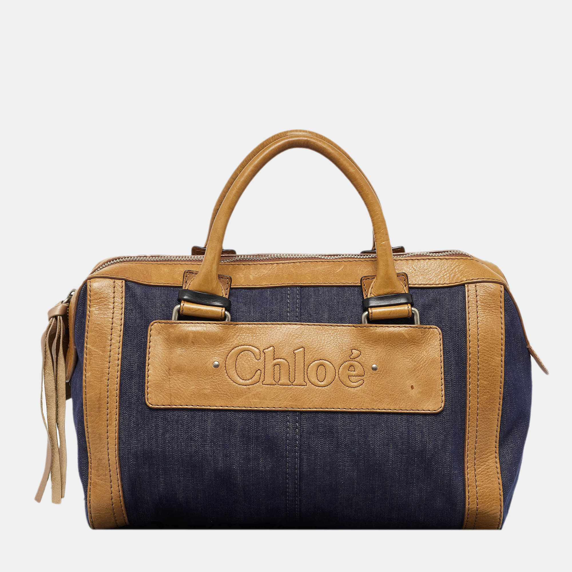 

Chloe Blue/Brown Denim and Leather Zip Satchel