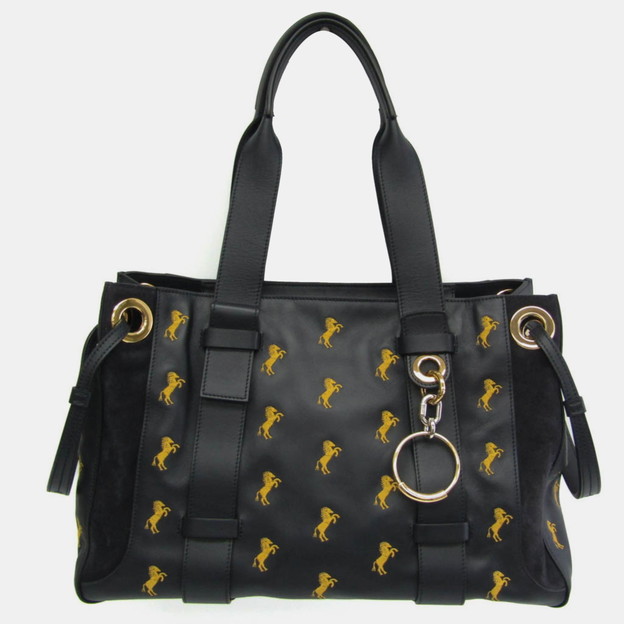 

Chloé Black Leather Tao Embroidered Little Horses Tote Bag