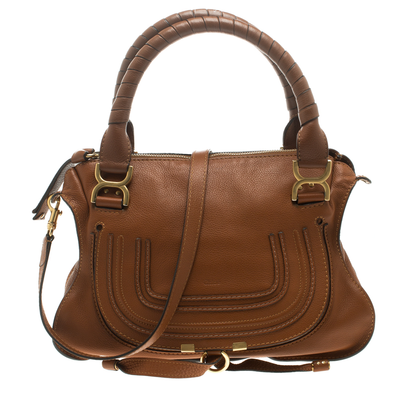 Pre Owned Chloe Cognac Leather Medium Marcie Satchel