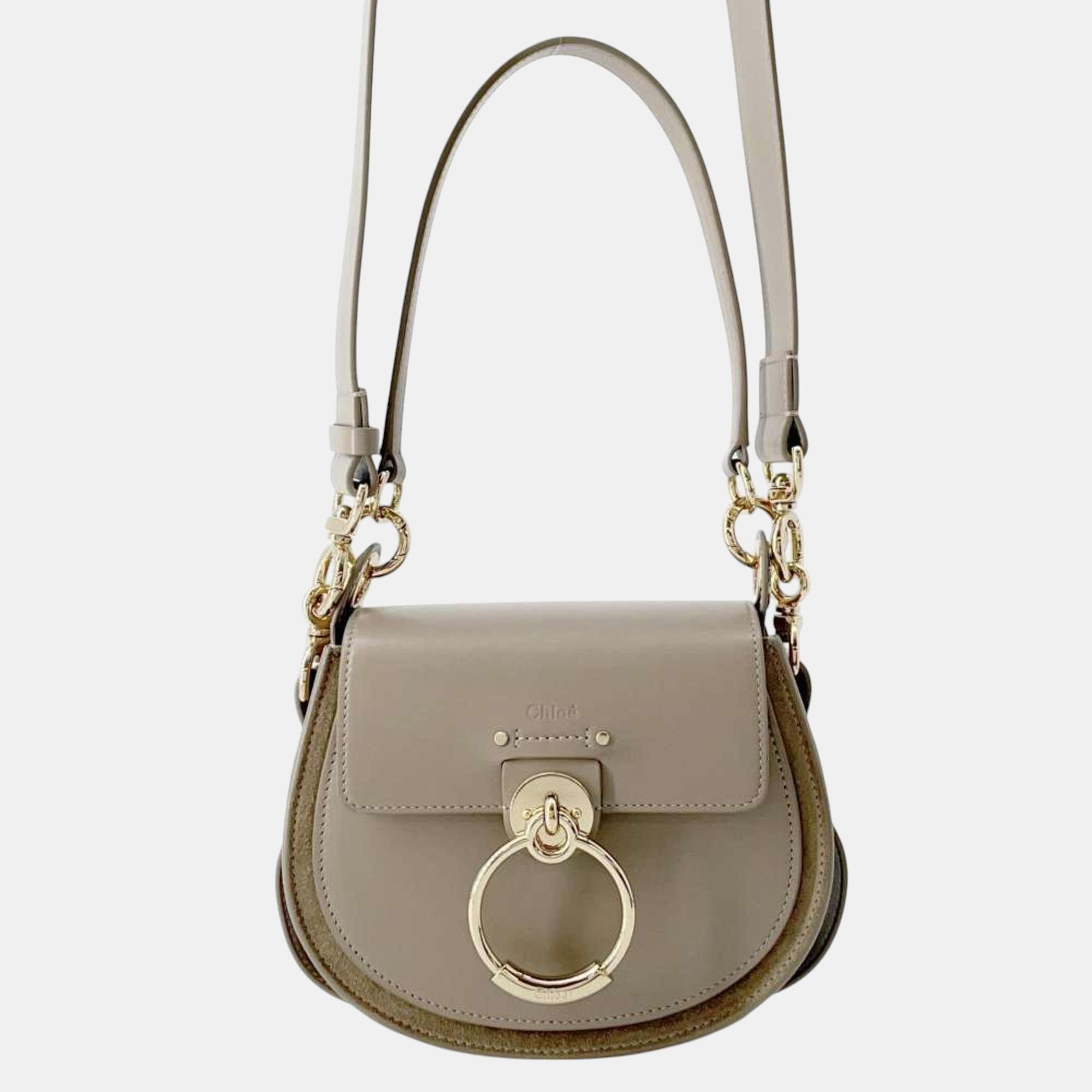 

Chloe Tess Small Leather Suede Shoulder Bag, Grey