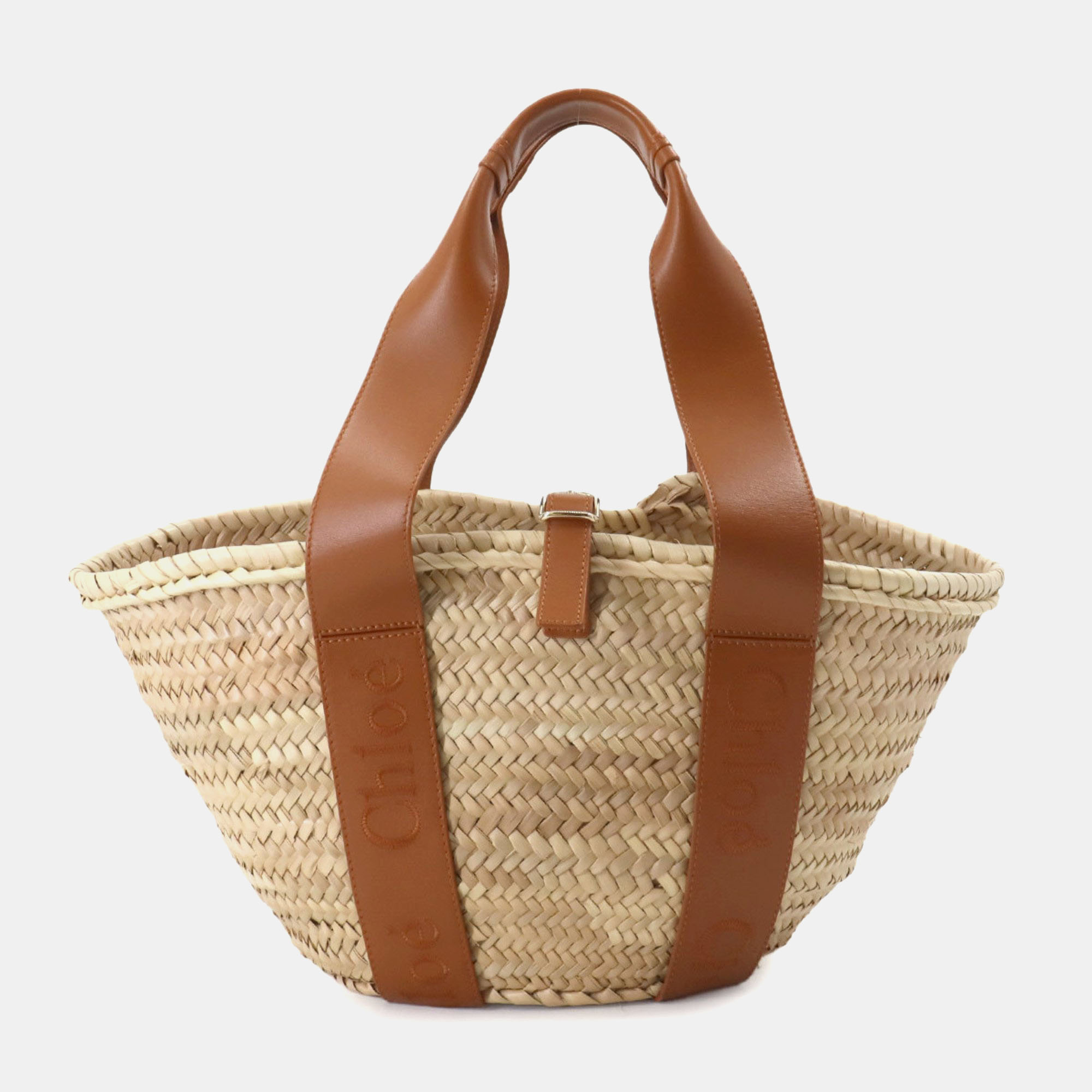 

Chloe Raffia Leather Caramel Sense Medium Basket Hand Bag, Beige