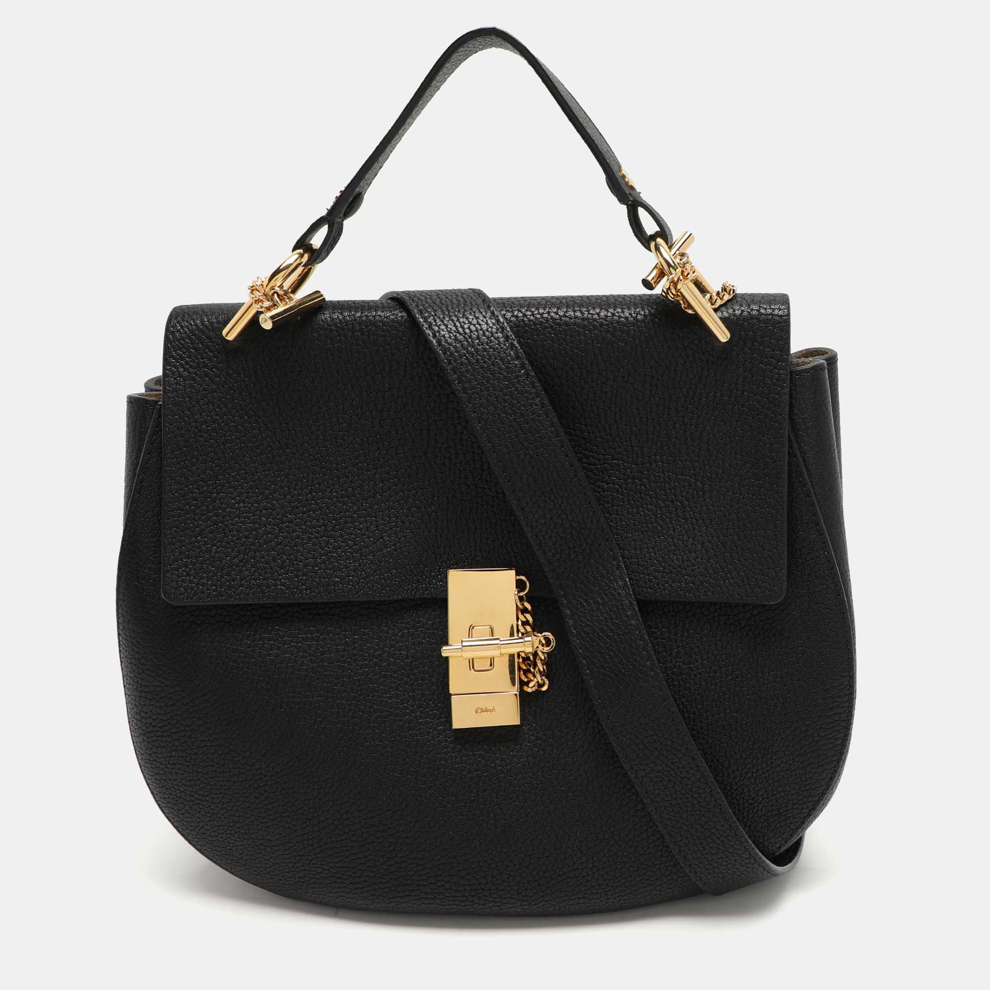 

Chloe Black Leather Large Drew Top Handle Bag