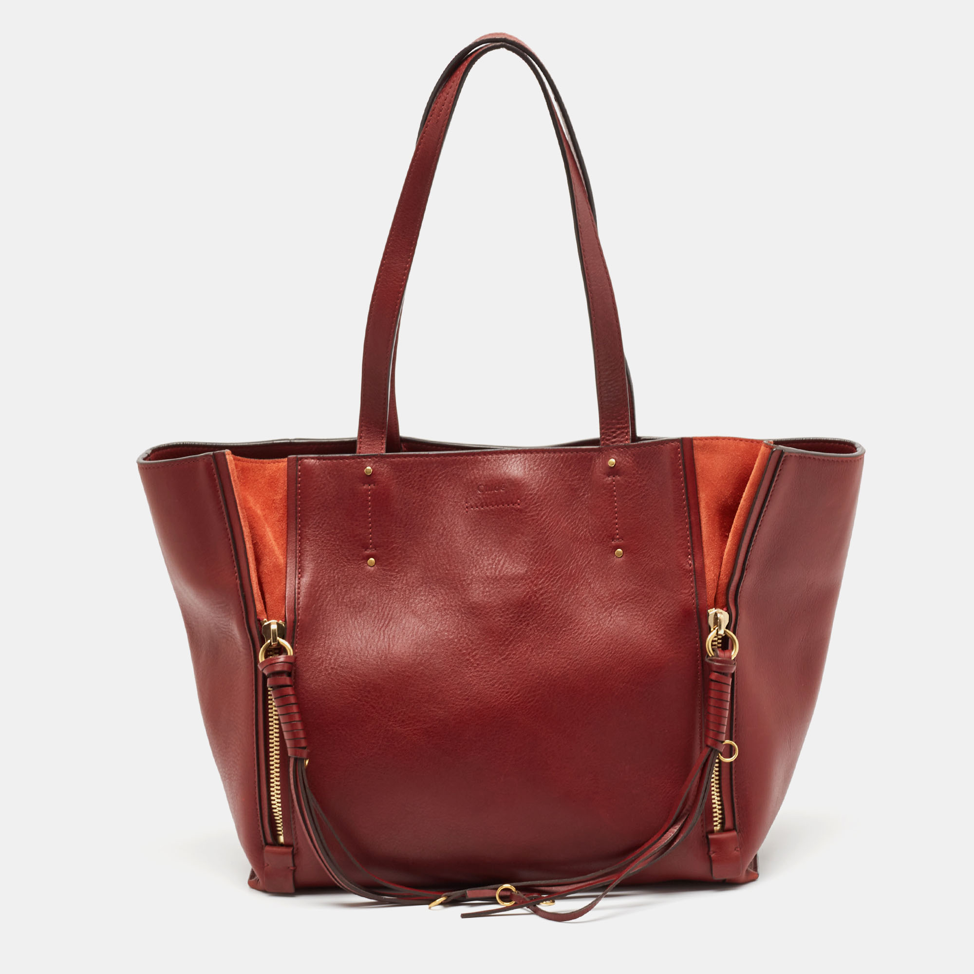 Pre-owned Chloé Burgundy Leather And Suede Medium Milo Tote