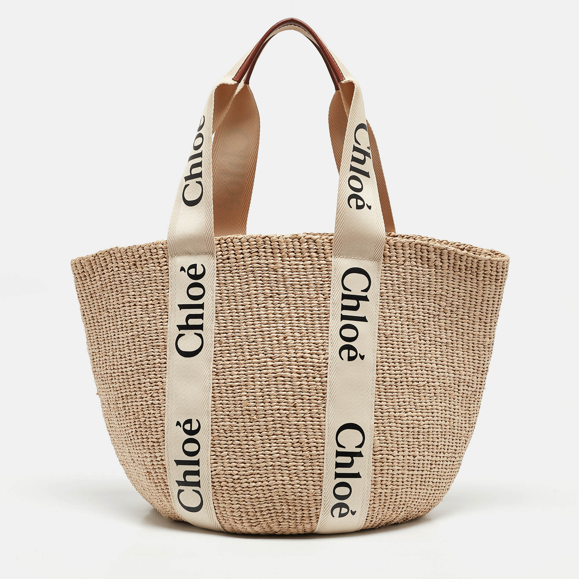 

Chloe Natural Fibers Large Woody Tote, White