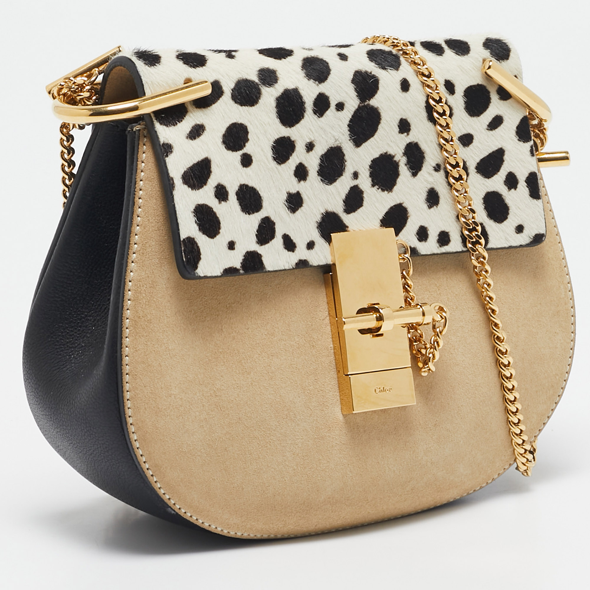 Chloe Multicolor Calf Hair and Leather Small Drew Shoulder Bag 