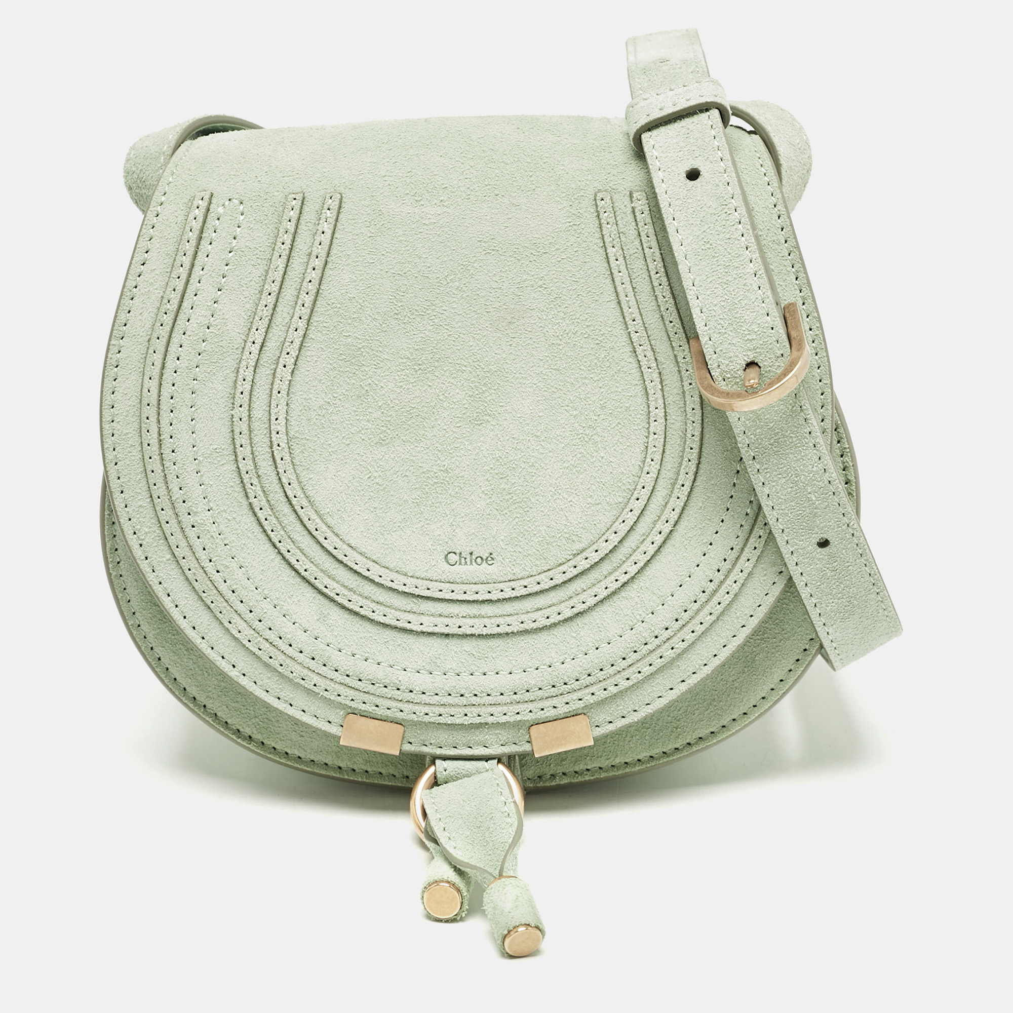 

Chloe Light Green Suede and Leather Small Marcie Saddle Bag