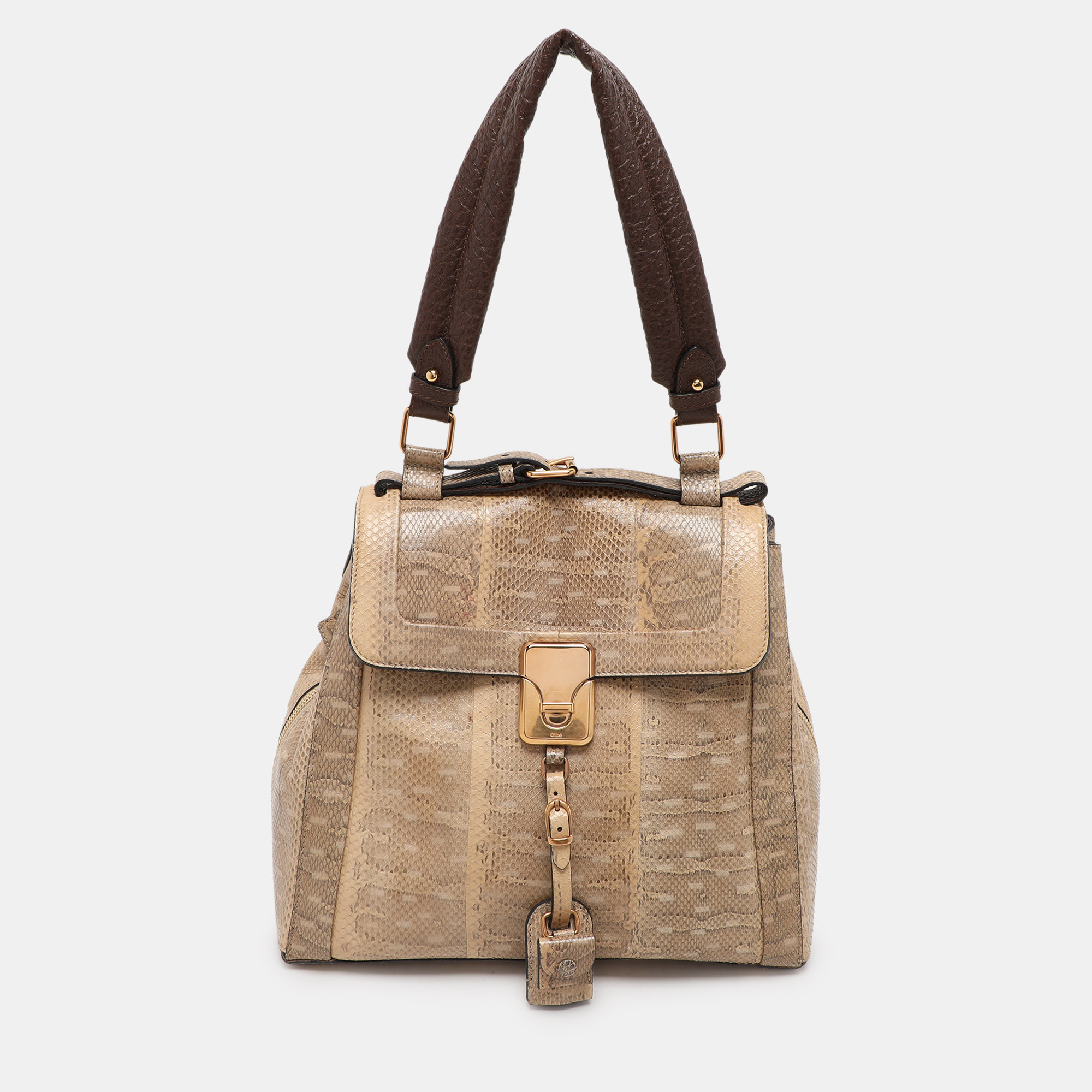 

Chloé Beige/Brown Snakeskin and Leather Darla Top Handle Bag