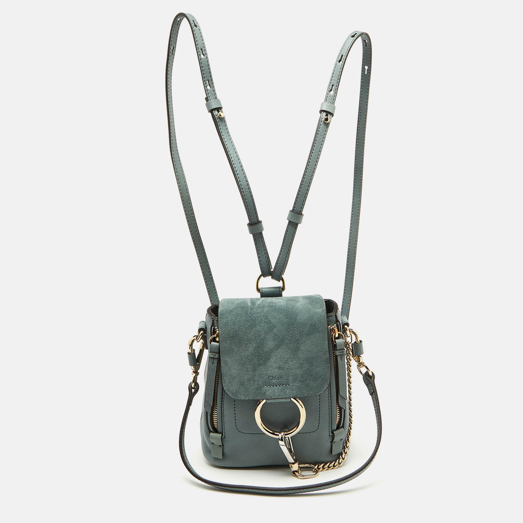 

Chloe Light Blue Leather and Suede Mini Faye Daye Backpack