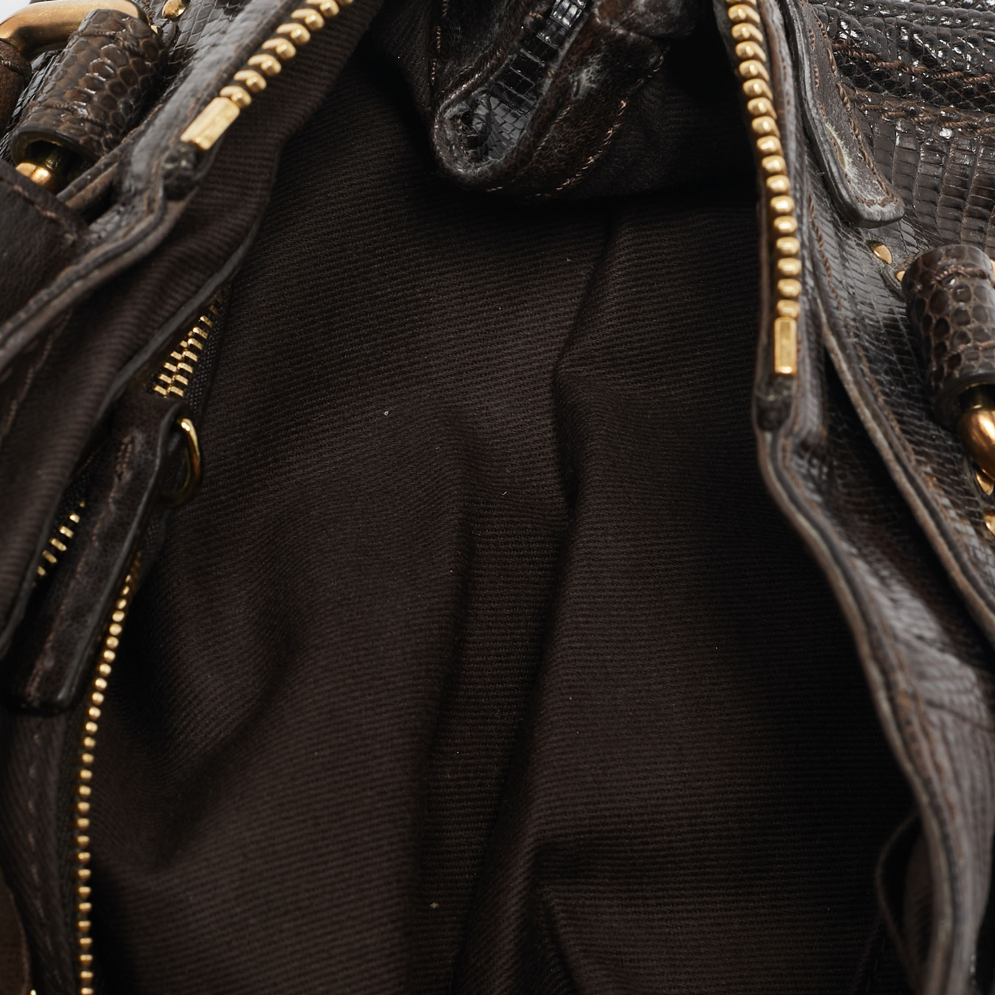 Chloe Dark Brown Lizard and Leather Small Paddington Crystals Satchel 