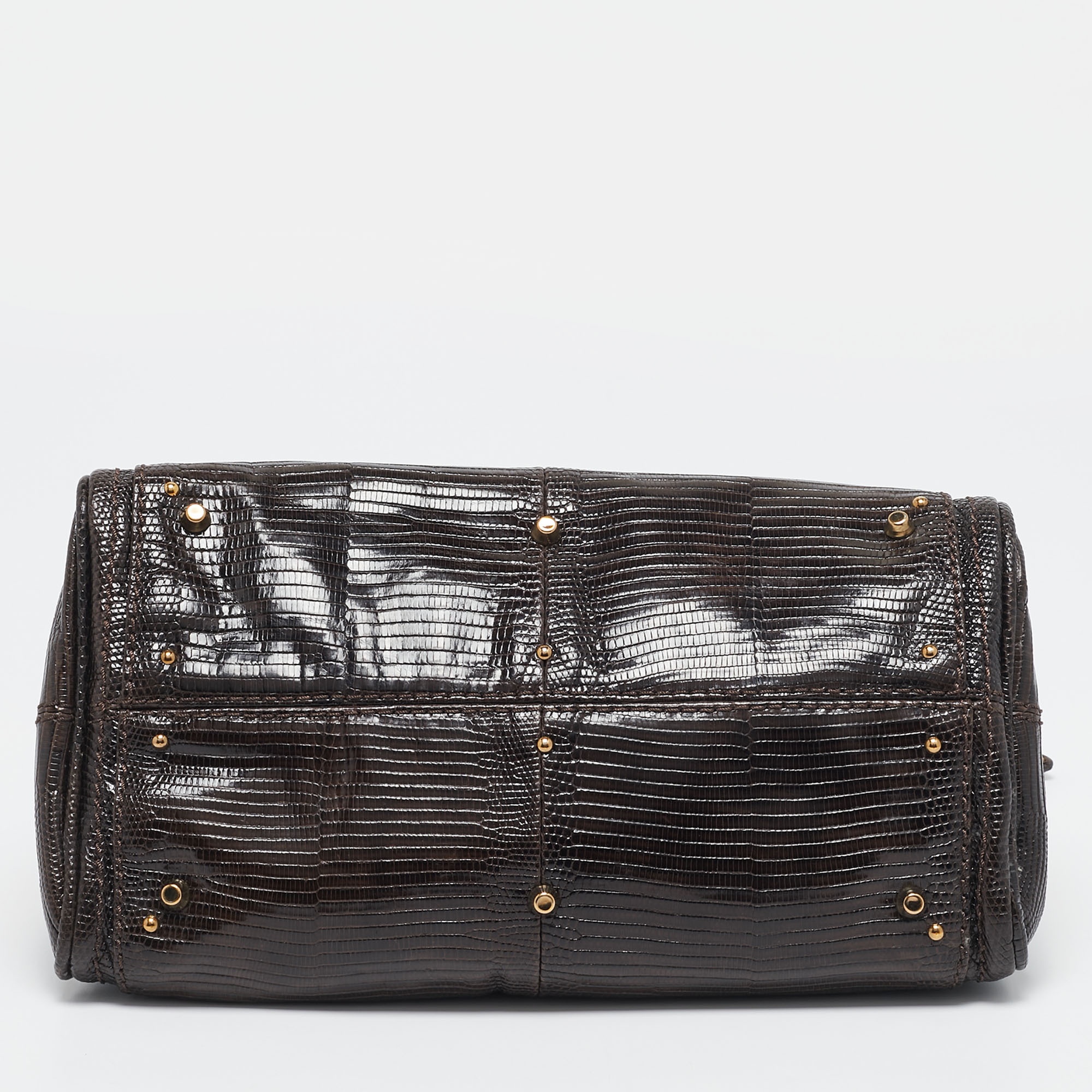 Chloe Dark Brown Lizard and Leather Small Paddington Crystals Satchel 