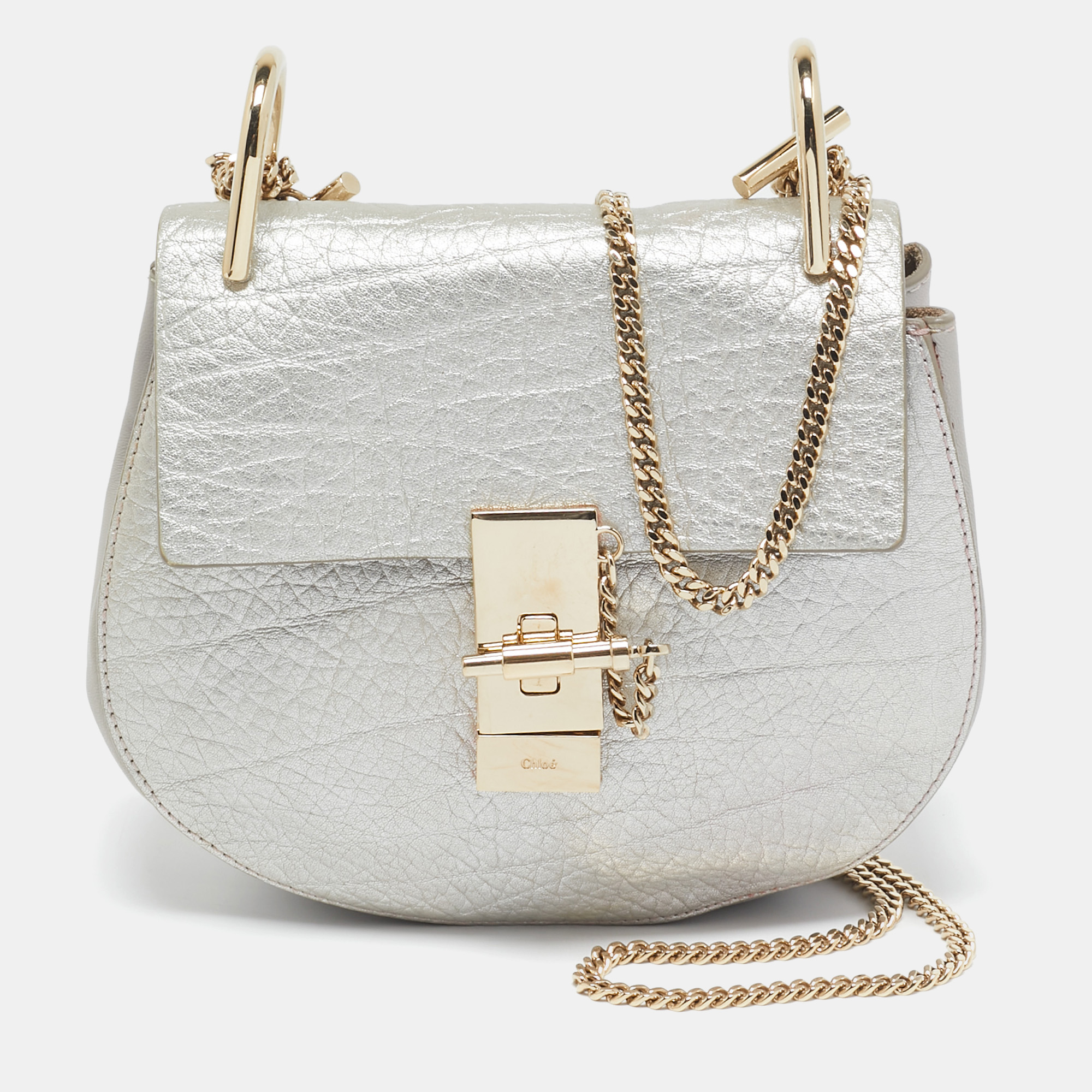 

Chloé Silver/Grey Leather Mini Drew Chian Shoulder Bag